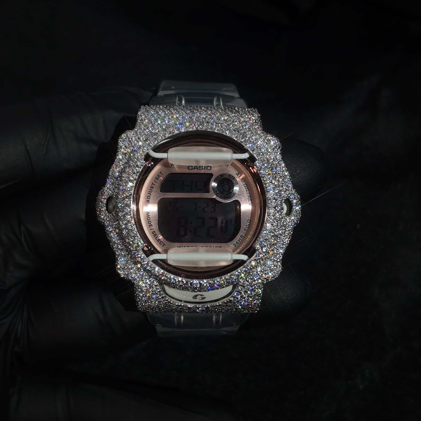White/Clear Iced Out Baby G Watch