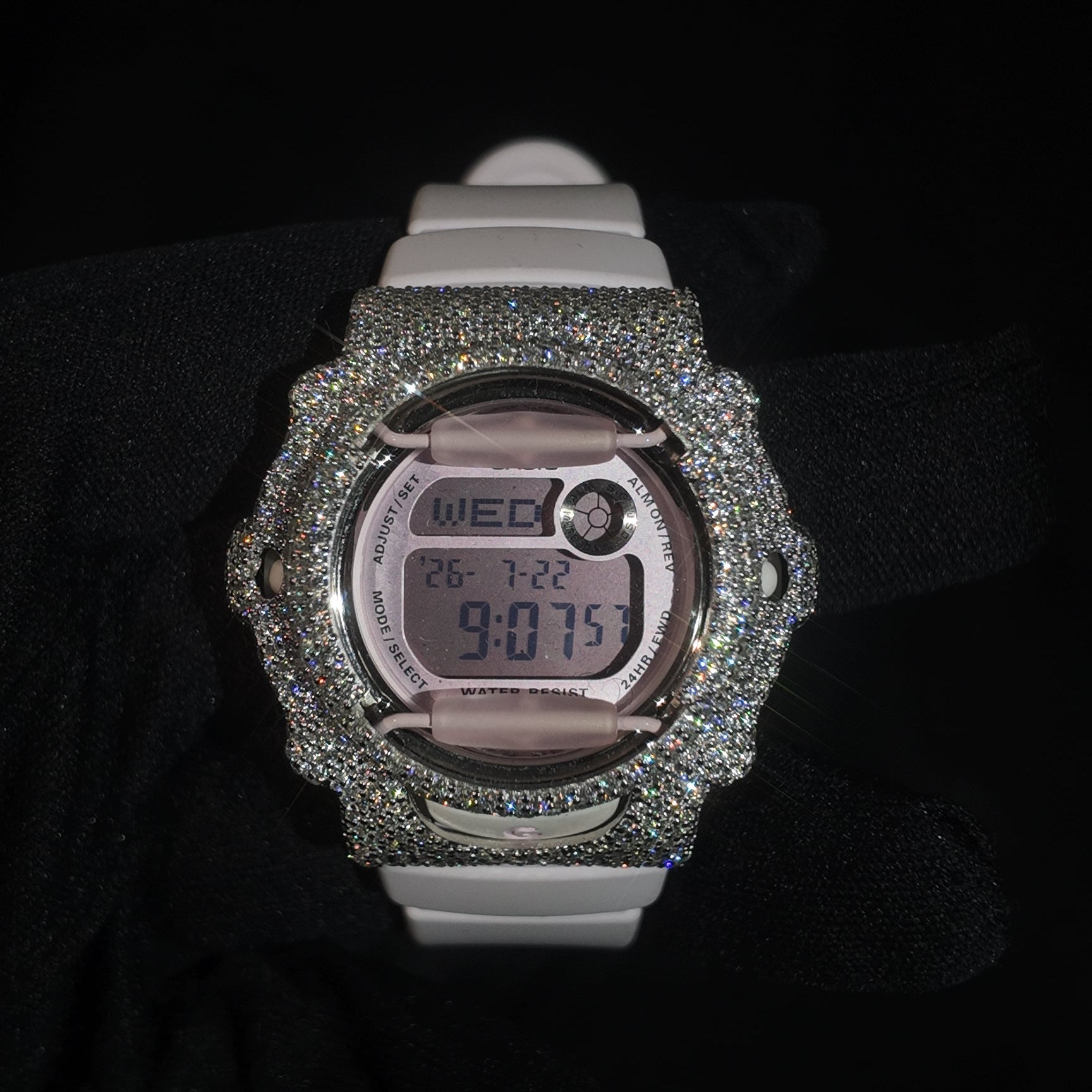White/Pink Iced Out Baby G Watch