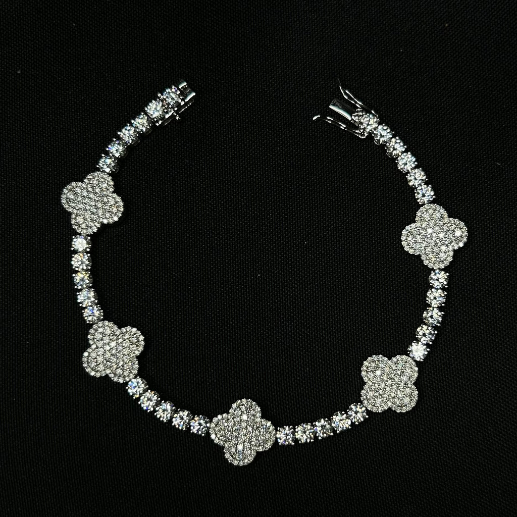 4MM Moissanite Clover Tennis Bracelet 14K Gold