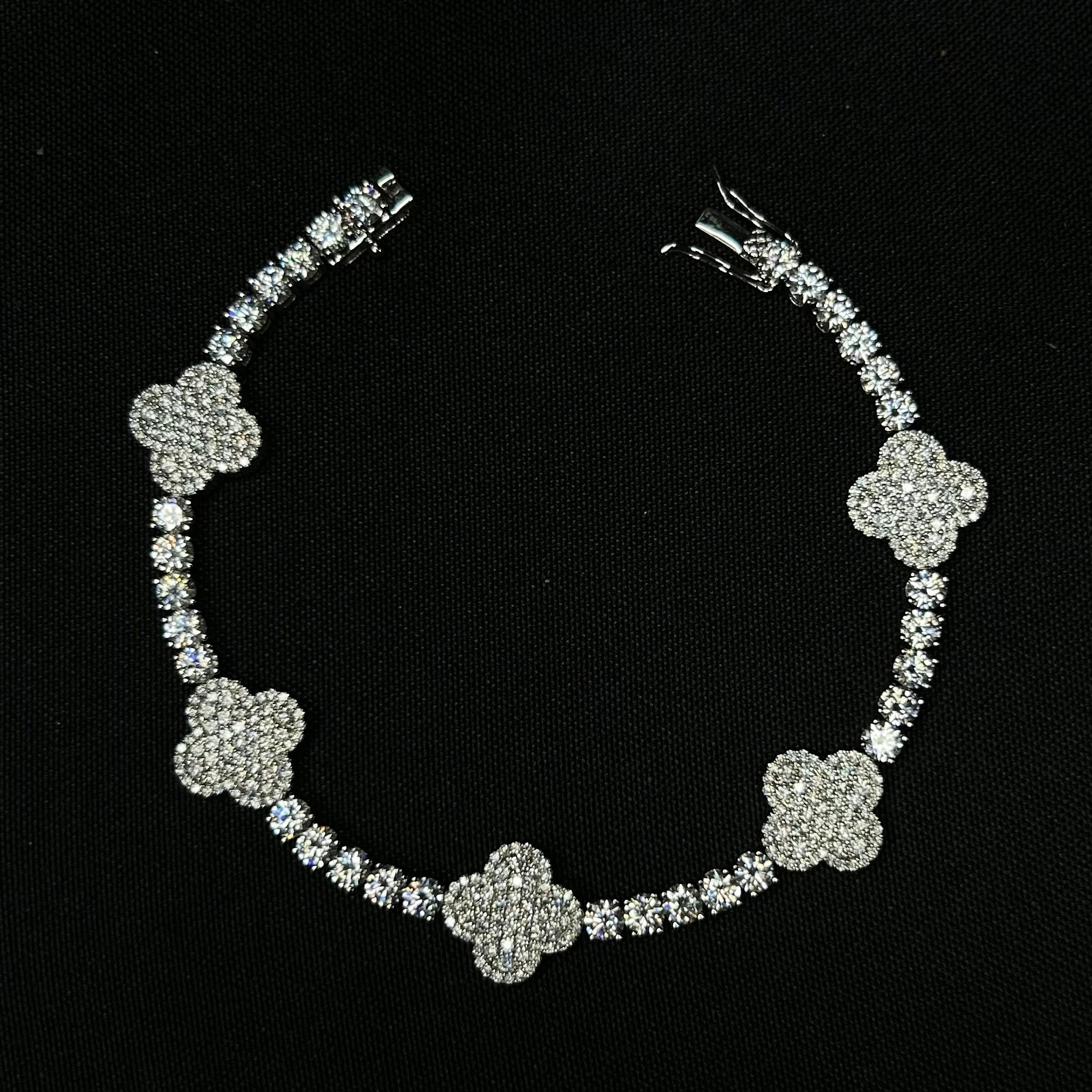 4MM Moissanite Clover Tennis Bracelet 14K Gold