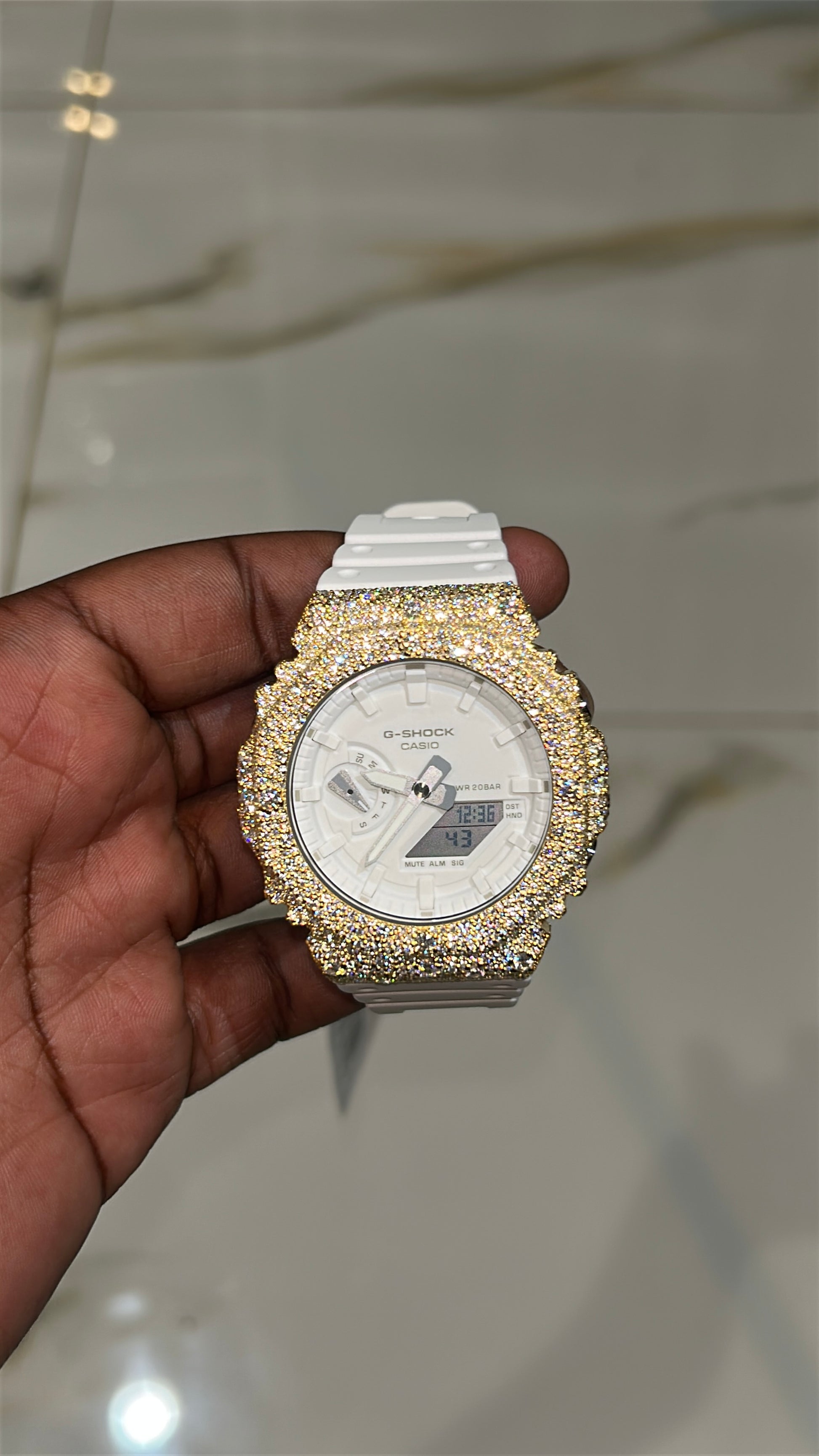 Yellow Mosaic Setting Iced Out G Shock