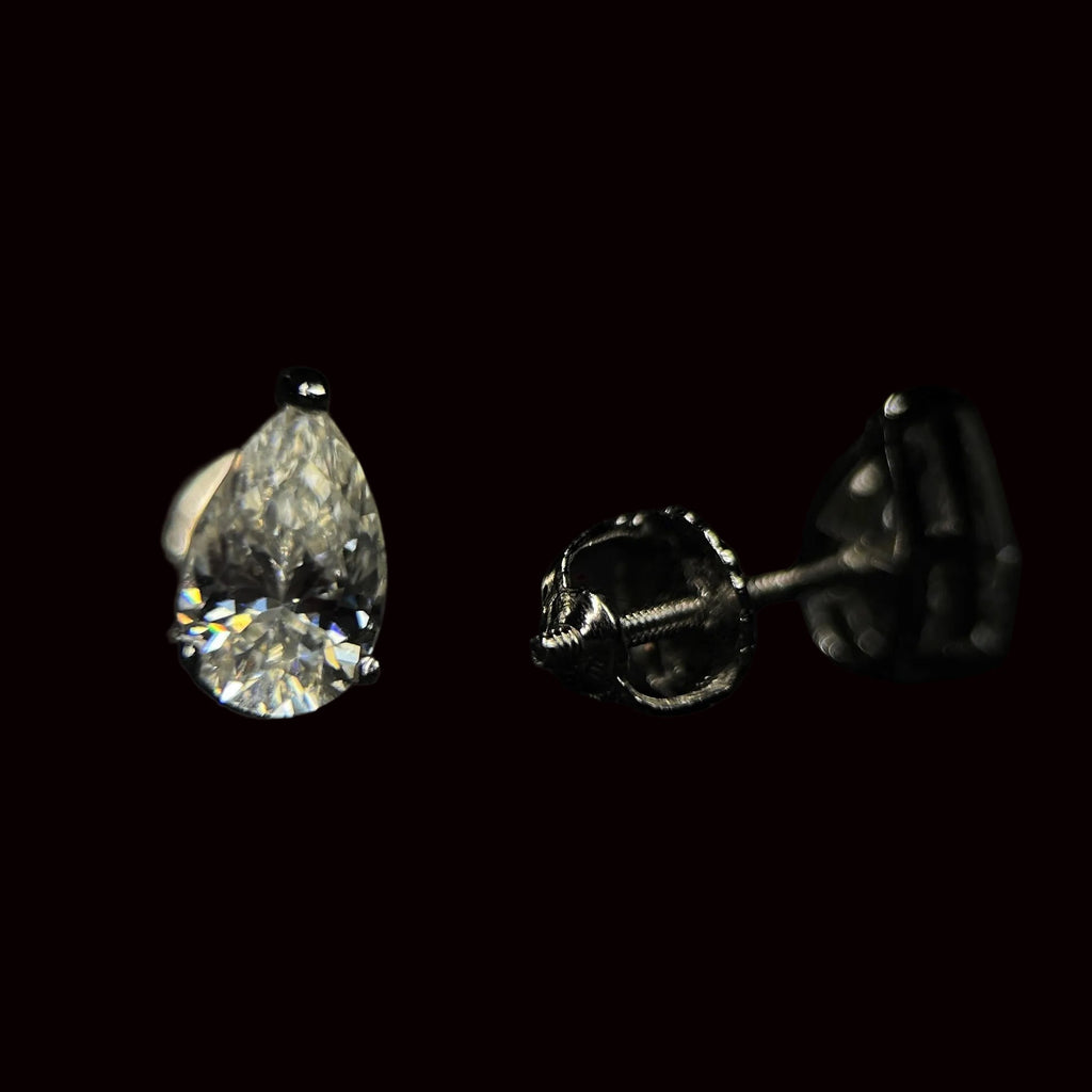 Pair of diamond stud earrings on a black background