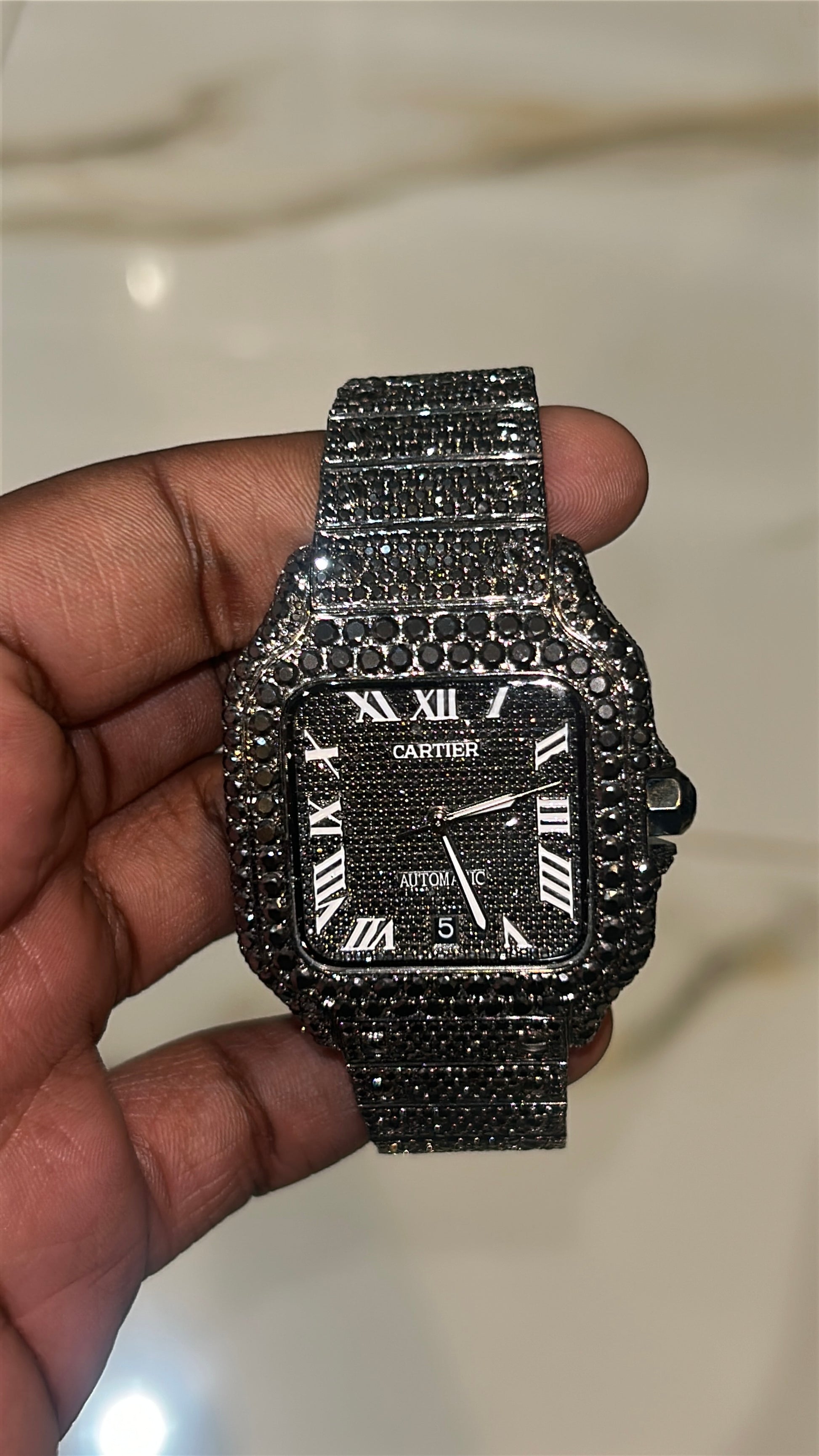 All Black CS Roman Dial Fully Iced Out Watch