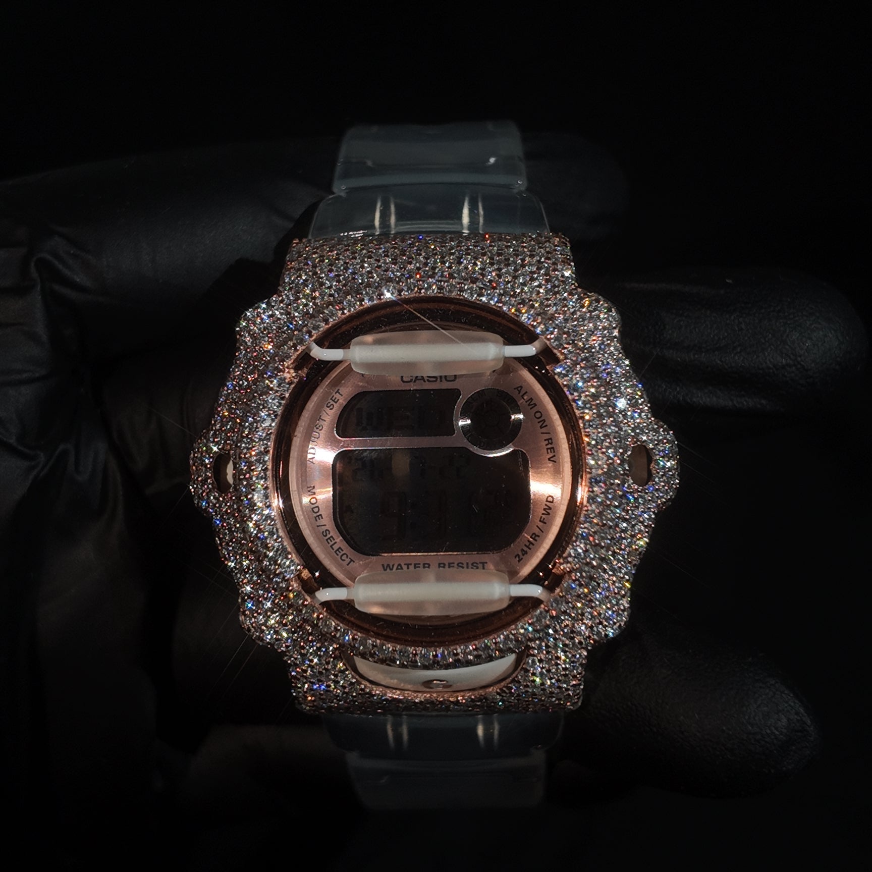 Rose/Clear Iced Out Baby G Watch