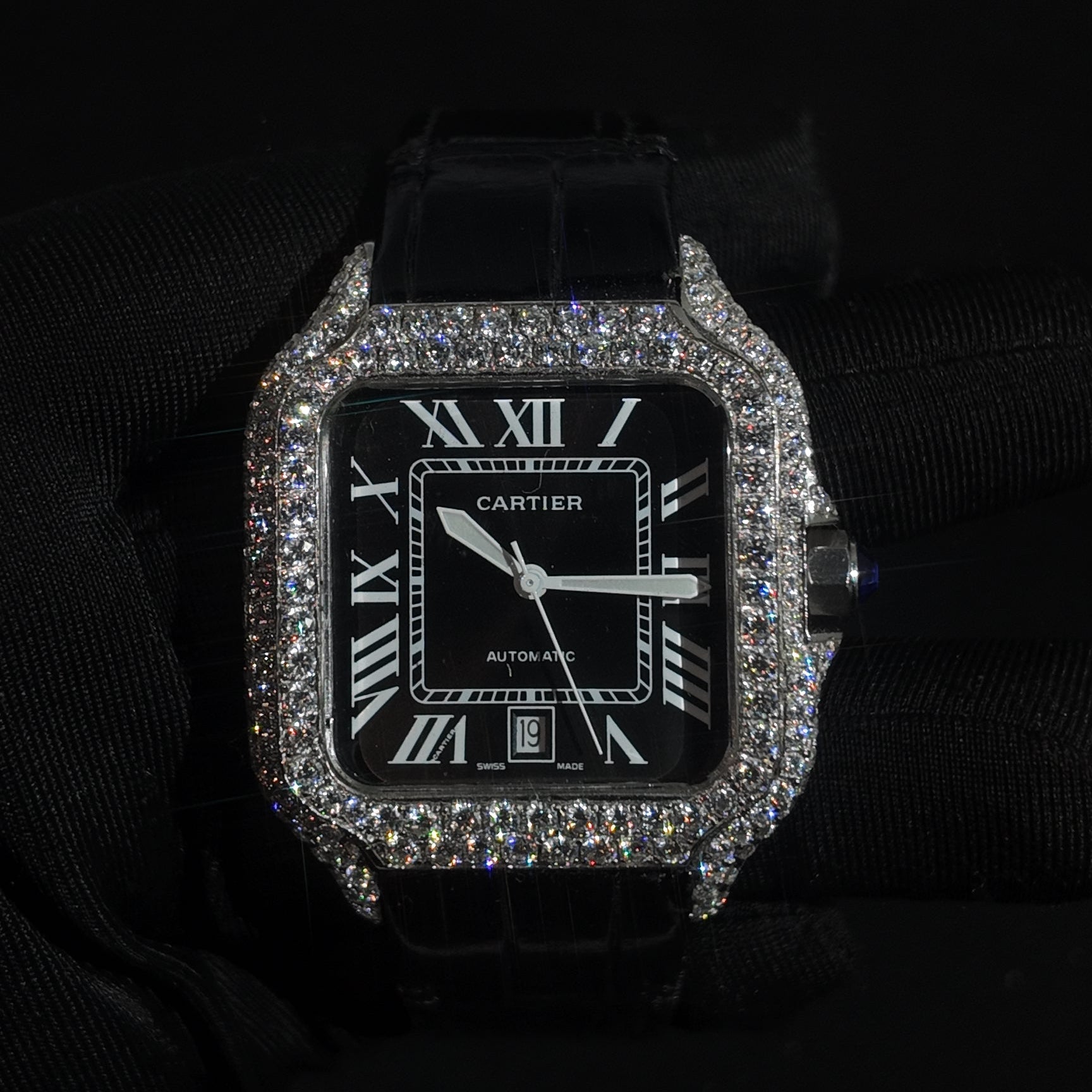 CS 40MM Black Roman Dial W/ Black Leather Watch
