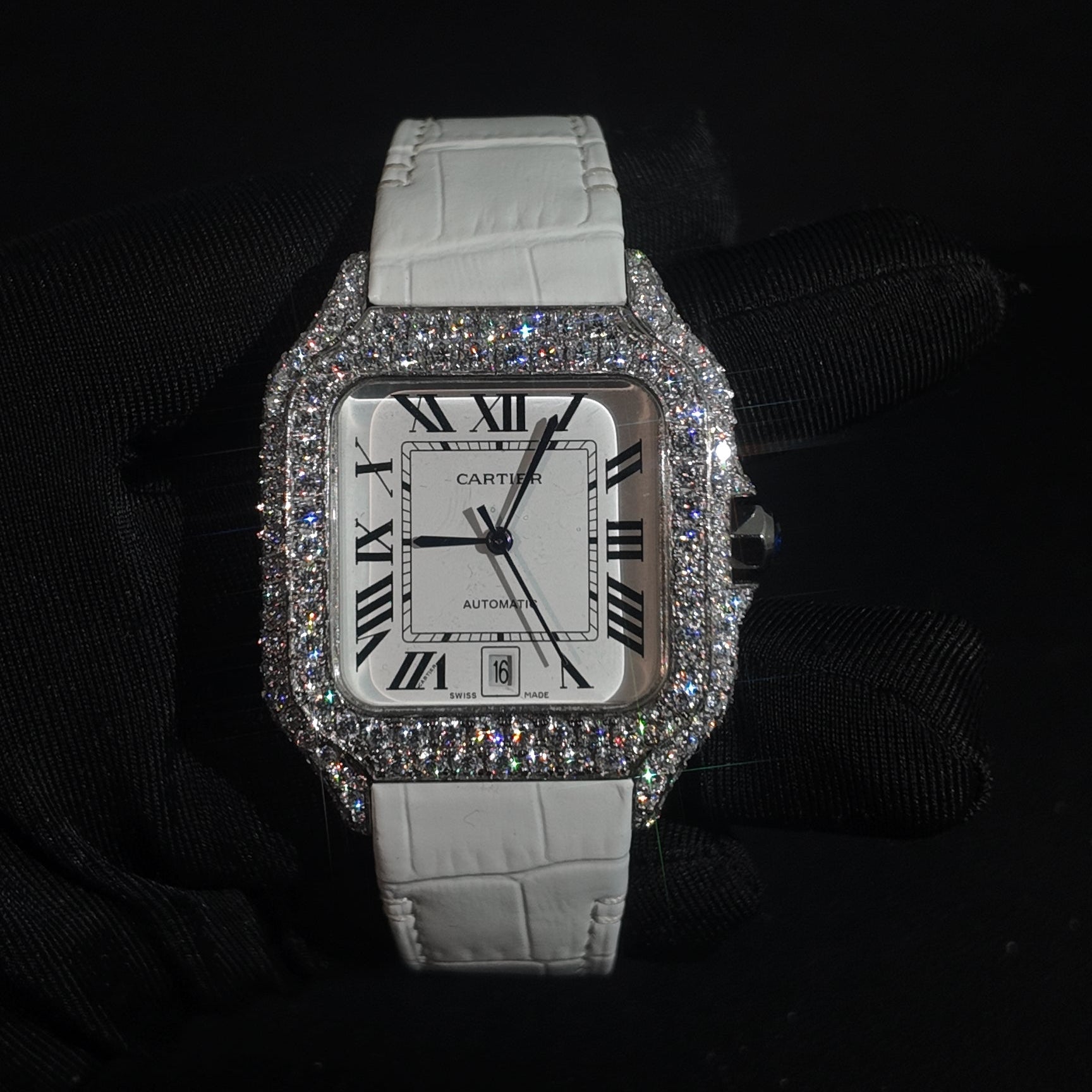 CS 40MM White Roman Dial W/ White Leather Watch