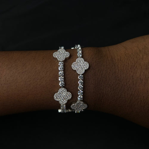 4MM Moissanite Clover Tennis Bracelet 14K Gold