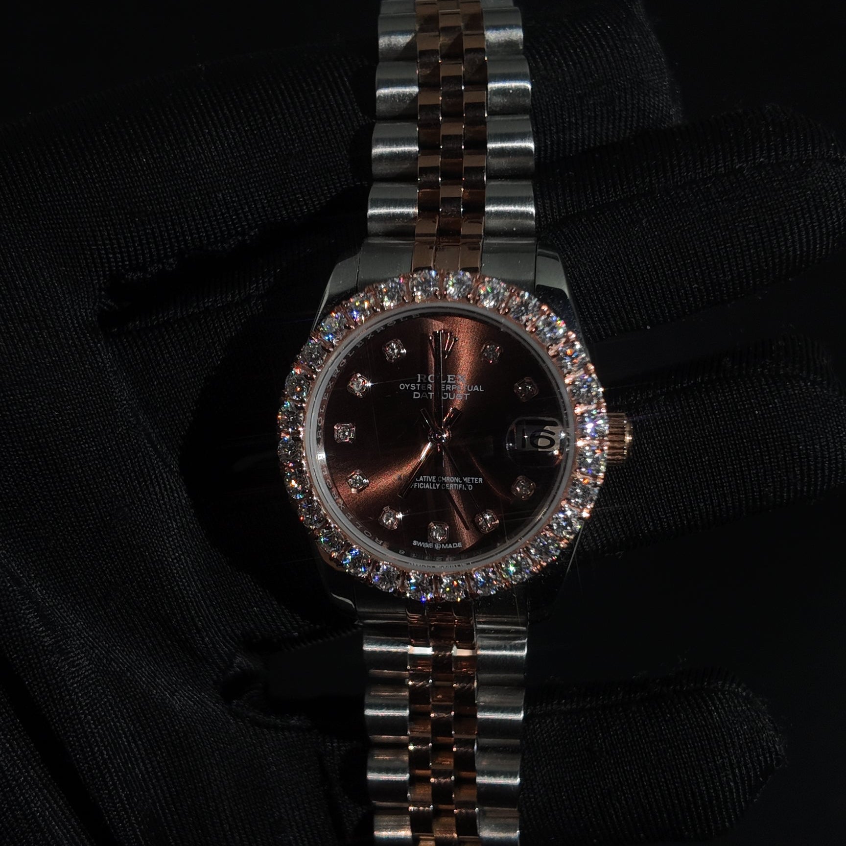 RDJ 31MM Two Tone Rose Iced Out Bezel Watch