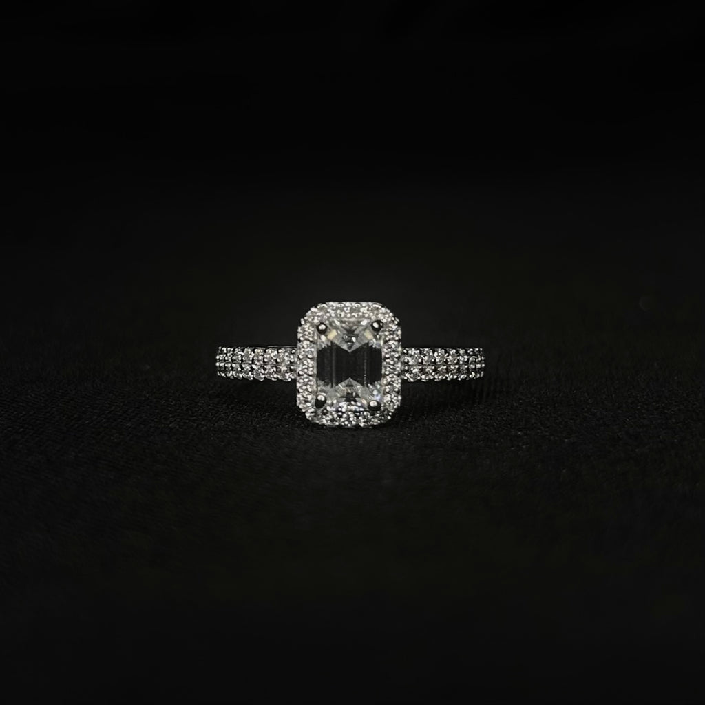 7mm VVS Emerald Cut Halo Ring