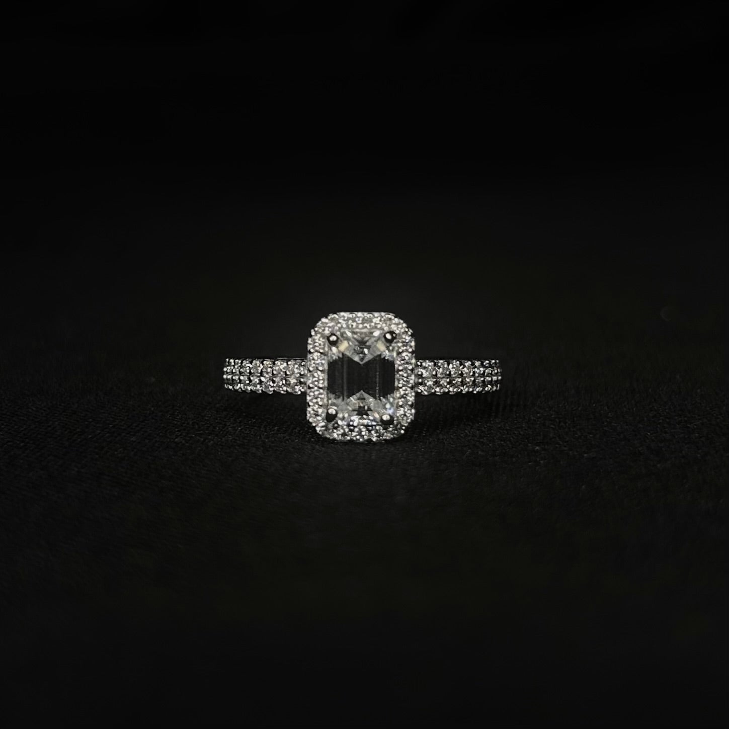 7mm VVS Emerald Cut Halo Ring