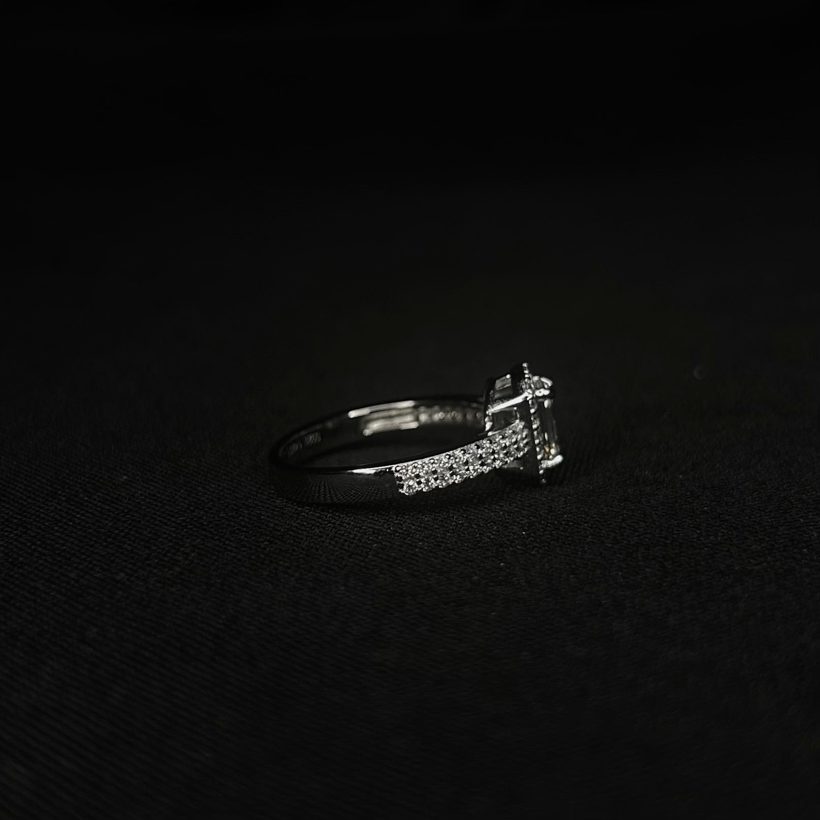 7mm VVS Emerald Cut Halo Ring