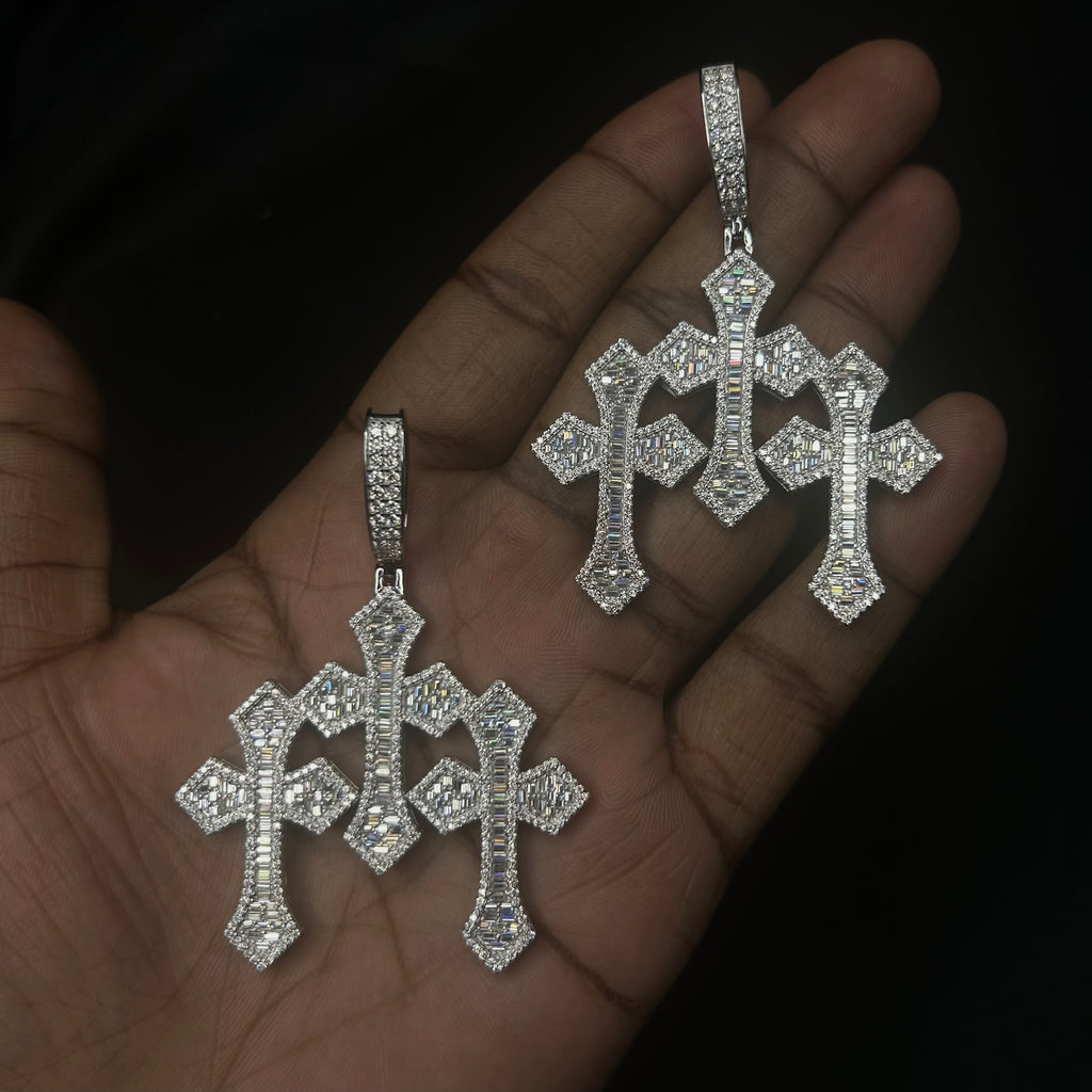 VVS Triple Cross Baguette Pendant