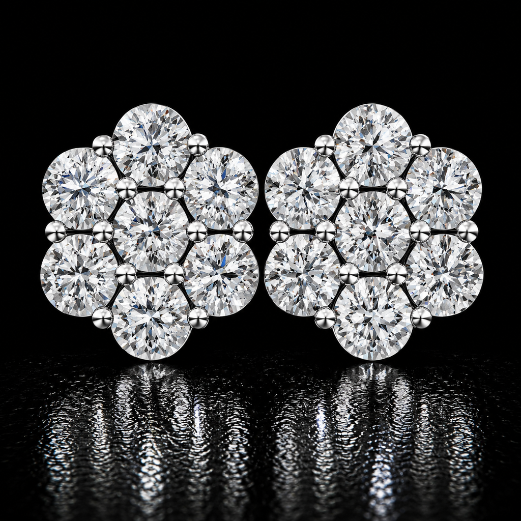 1CT Lab Diamond .925 Silver Flower Cluster Earrings