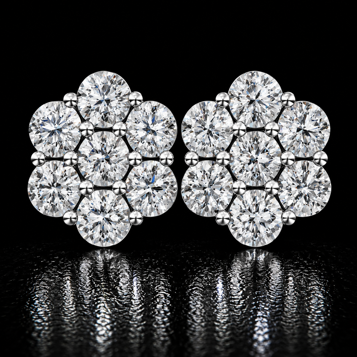 1CT Lab Diamond .925 Silver Flower Cluster Earrings