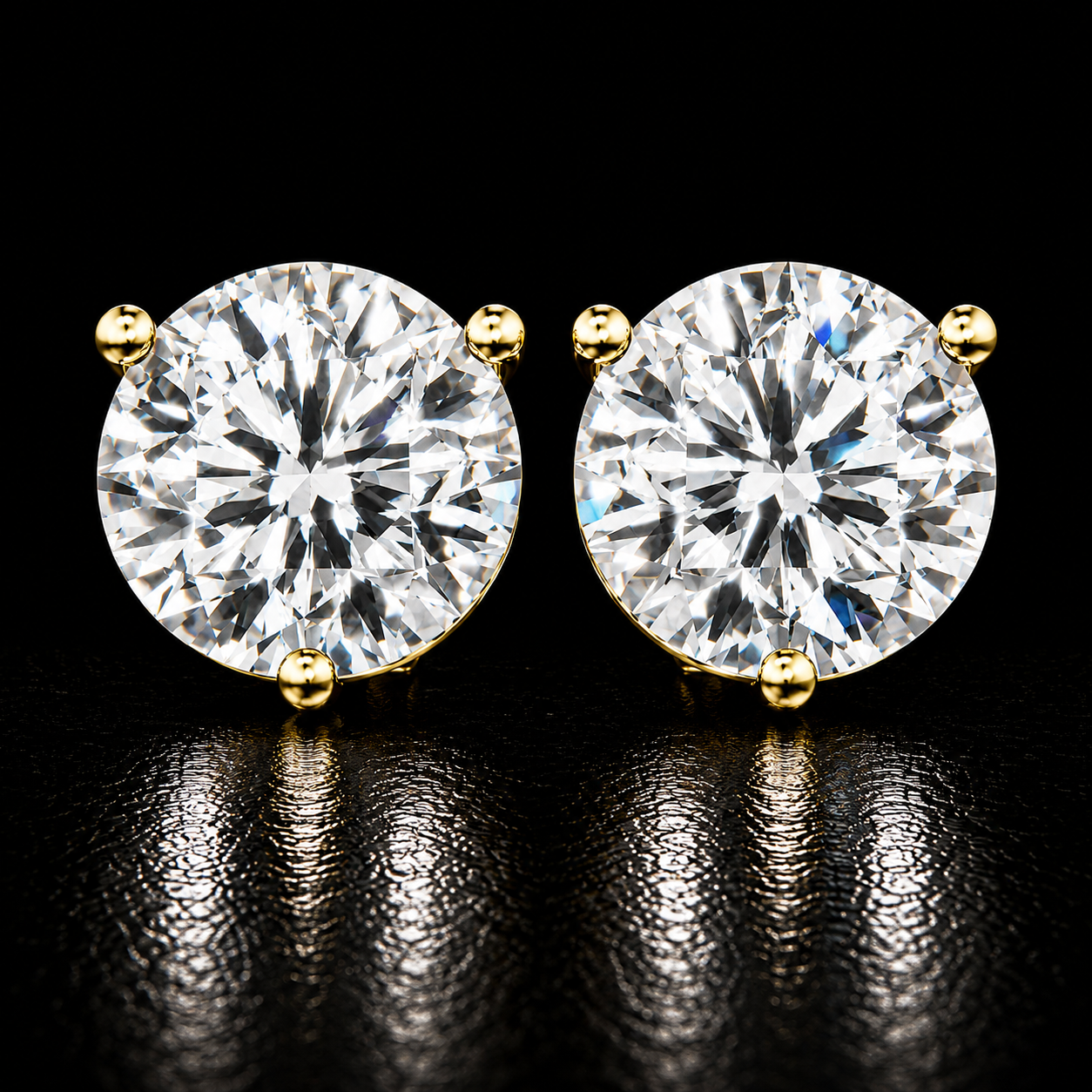 14K Solid Gold 3-Prong Martini Round Lab Diamond Stud Earrings