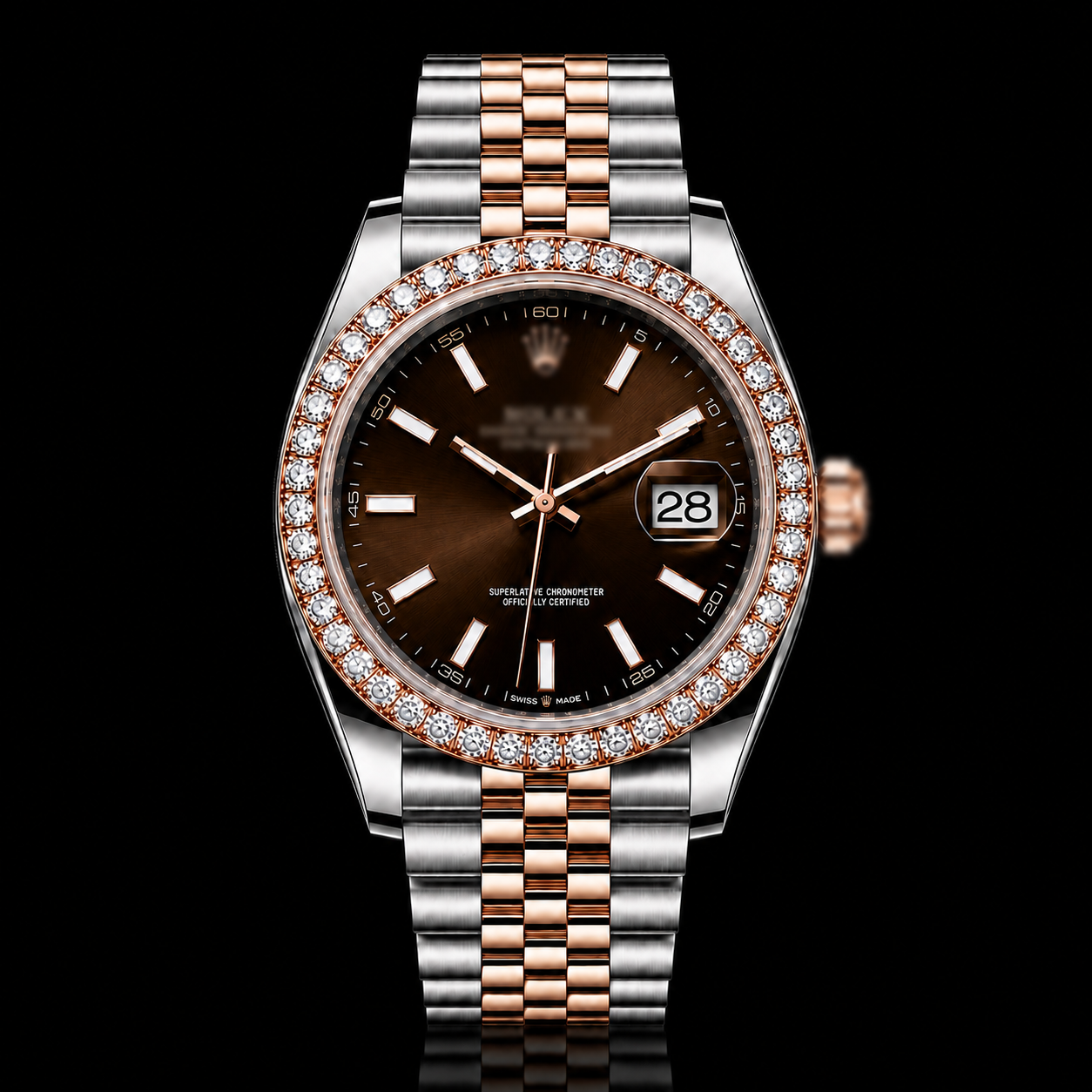 RDJ Brown Face Iced Out Bezel Watch