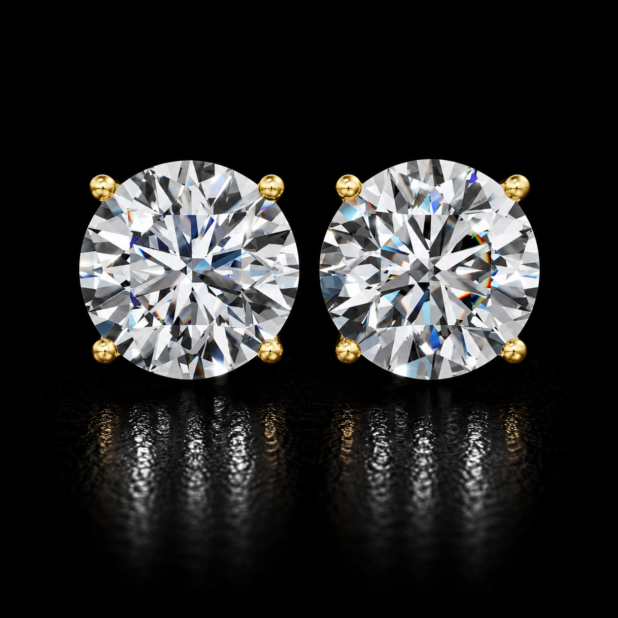 14K Solid Gold 4-Prong Round Lab Diamond Stud Earrings