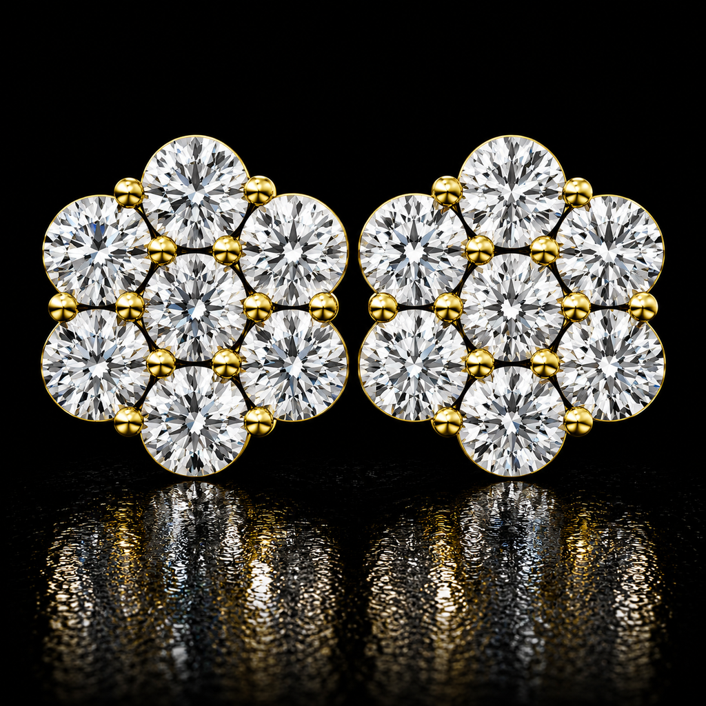 1CT Lab Diamond .925 Silver Flower Cluster Earrings