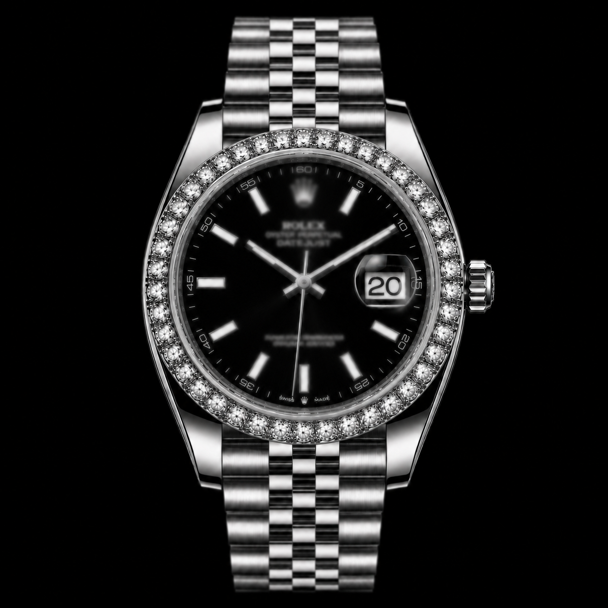 RDJ Black Face Iced Out Bezel Watch