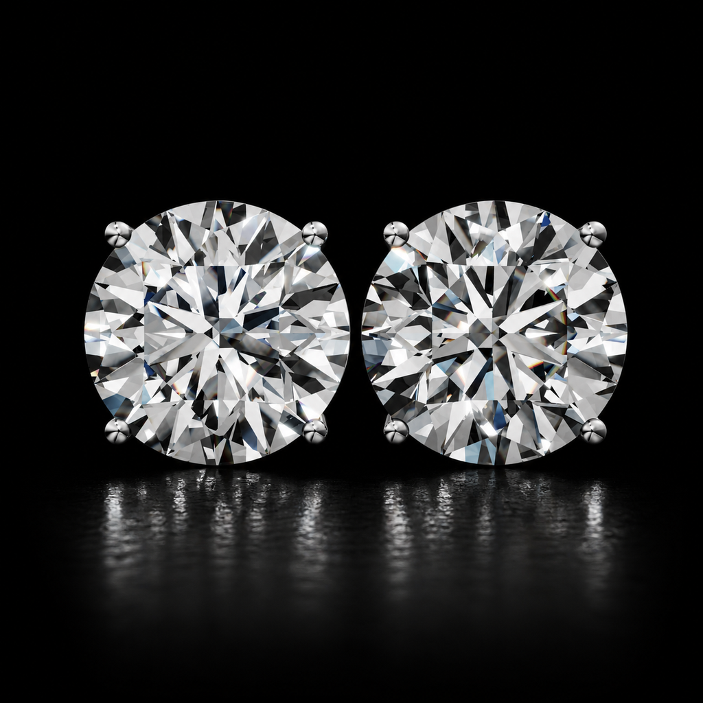 14K Solid Gold 4-Prong Round Lab Diamond Stud Earrings