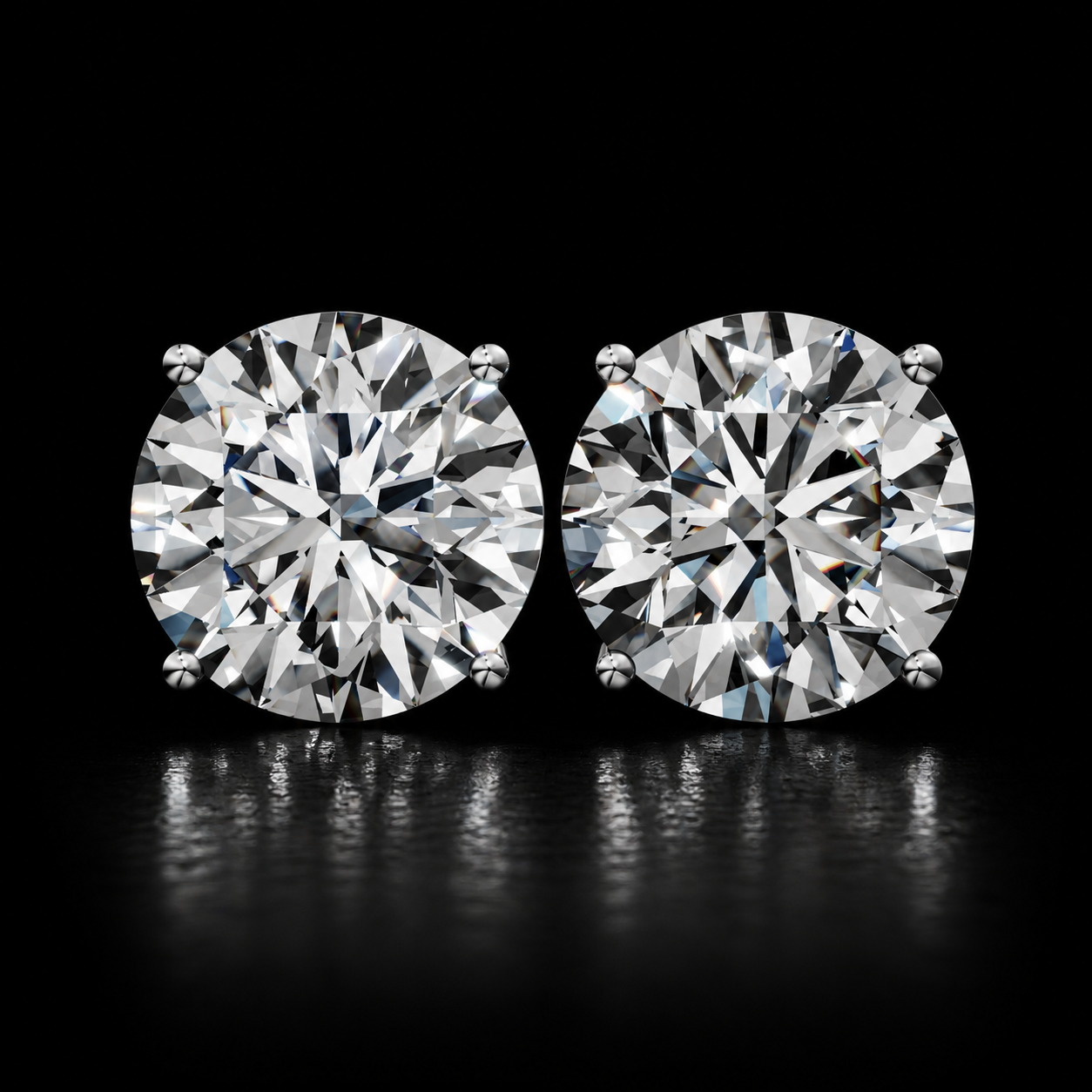 14K Solid Gold 4-Prong Round Lab Diamond Stud Earrings