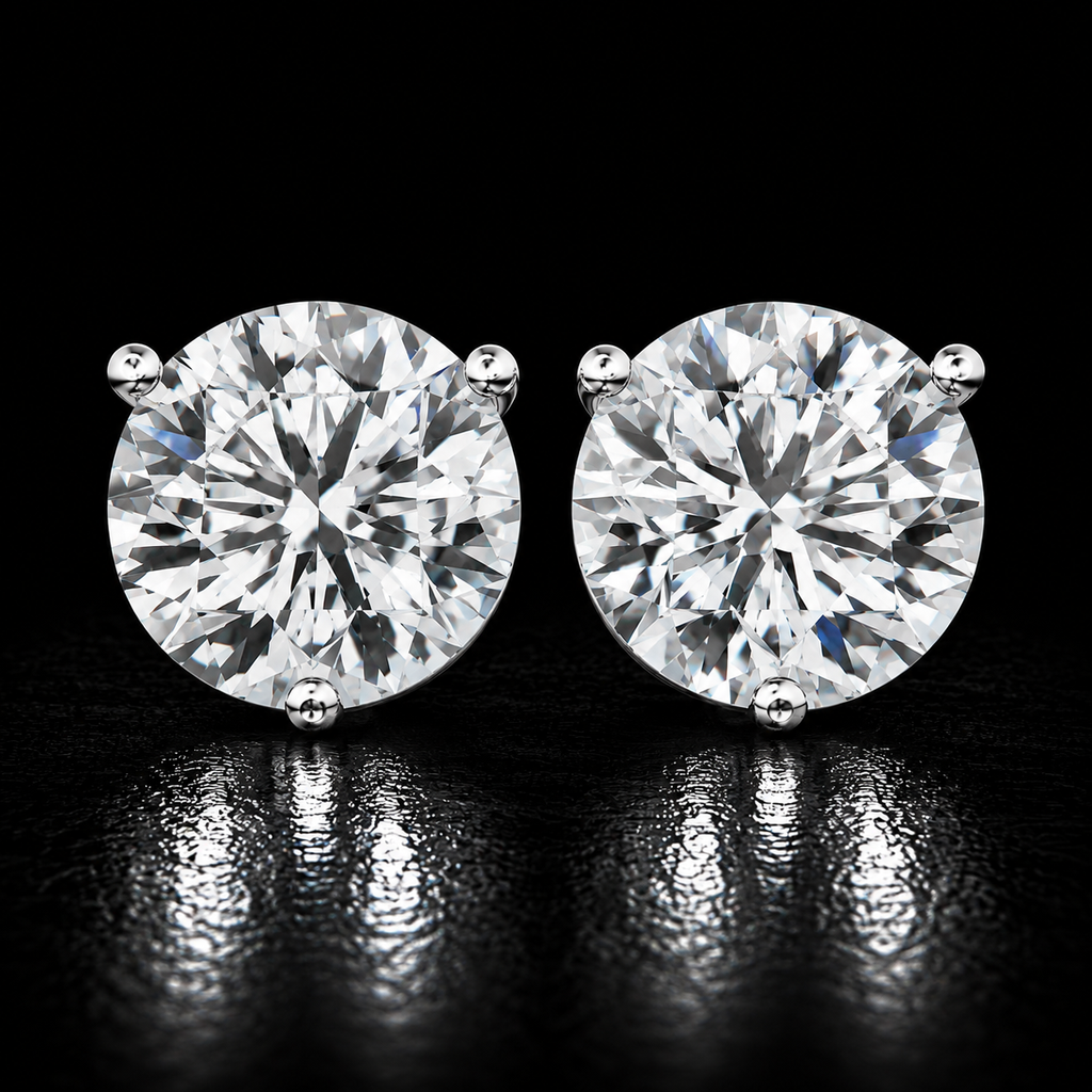 14K Solid Gold 3-Prong Martini Round Lab Diamond Stud Earrings