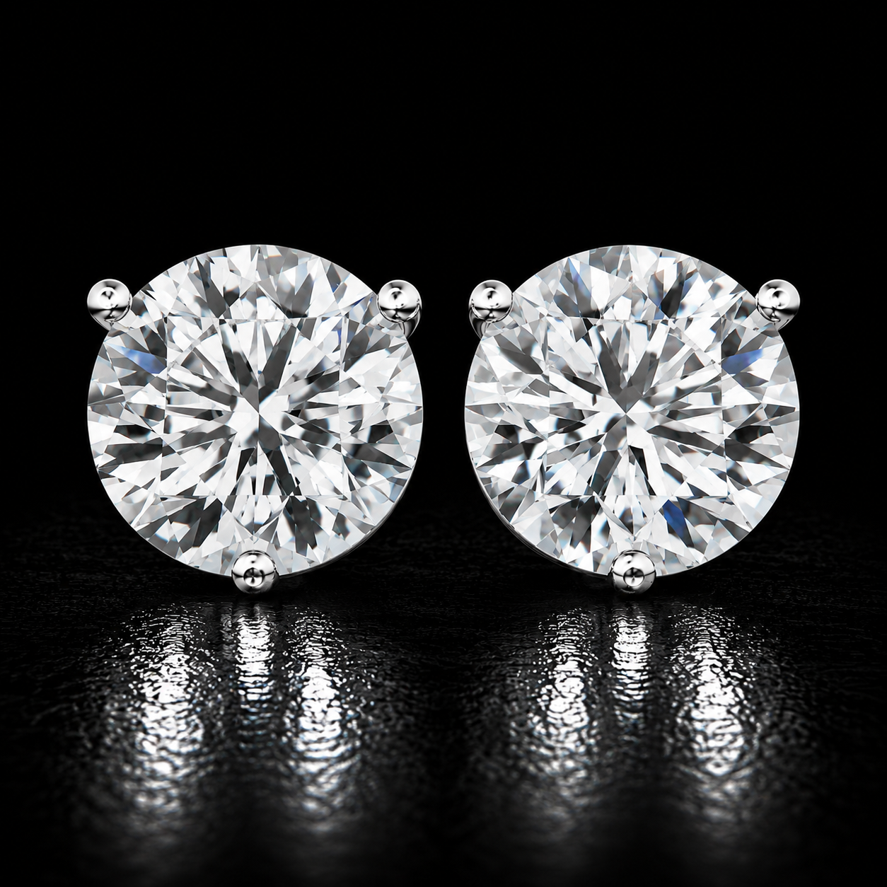 14K Solid Gold 3-Prong Martini Round Lab Diamond Stud Earrings