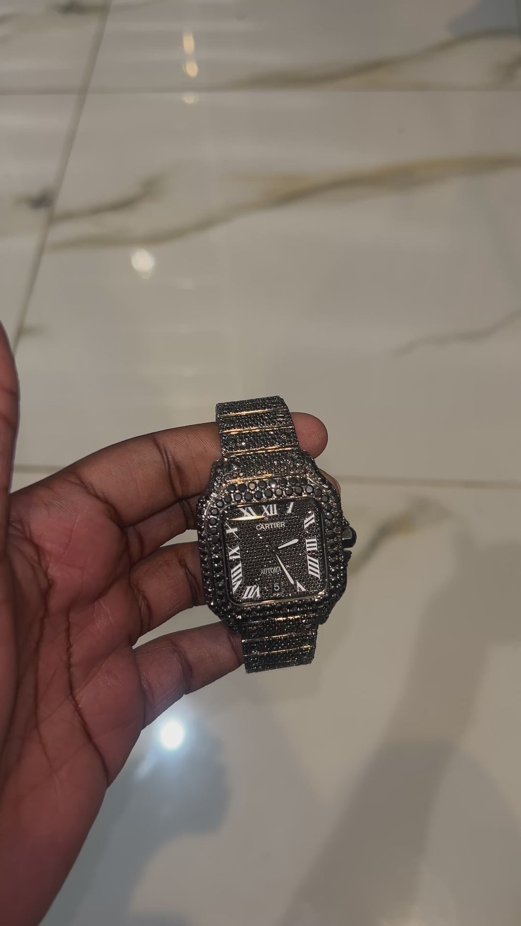 All Black CS Roman Dial Fully Iced Out Watch