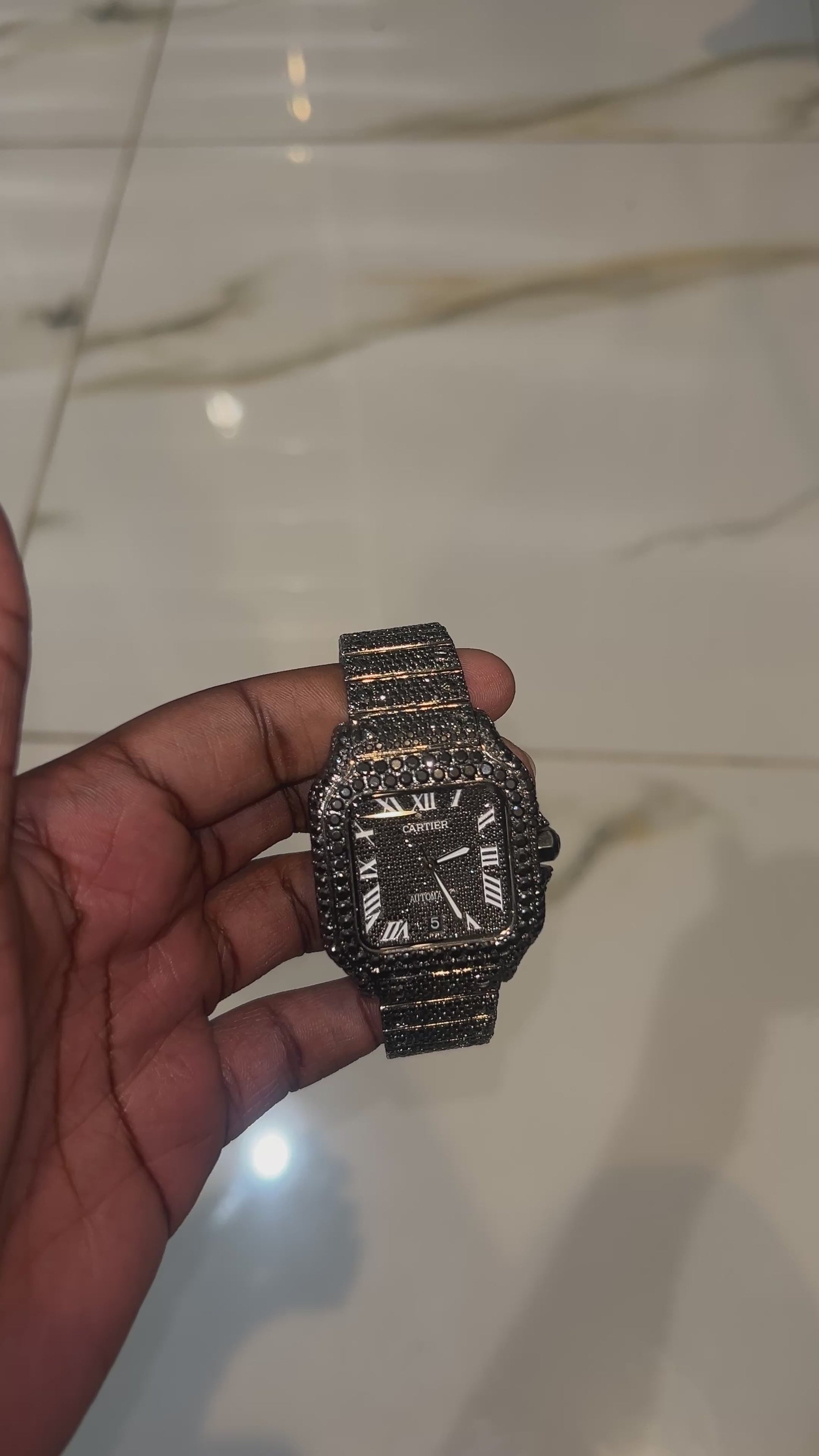All Black CS Roman Dial Fully Iced Out Watch