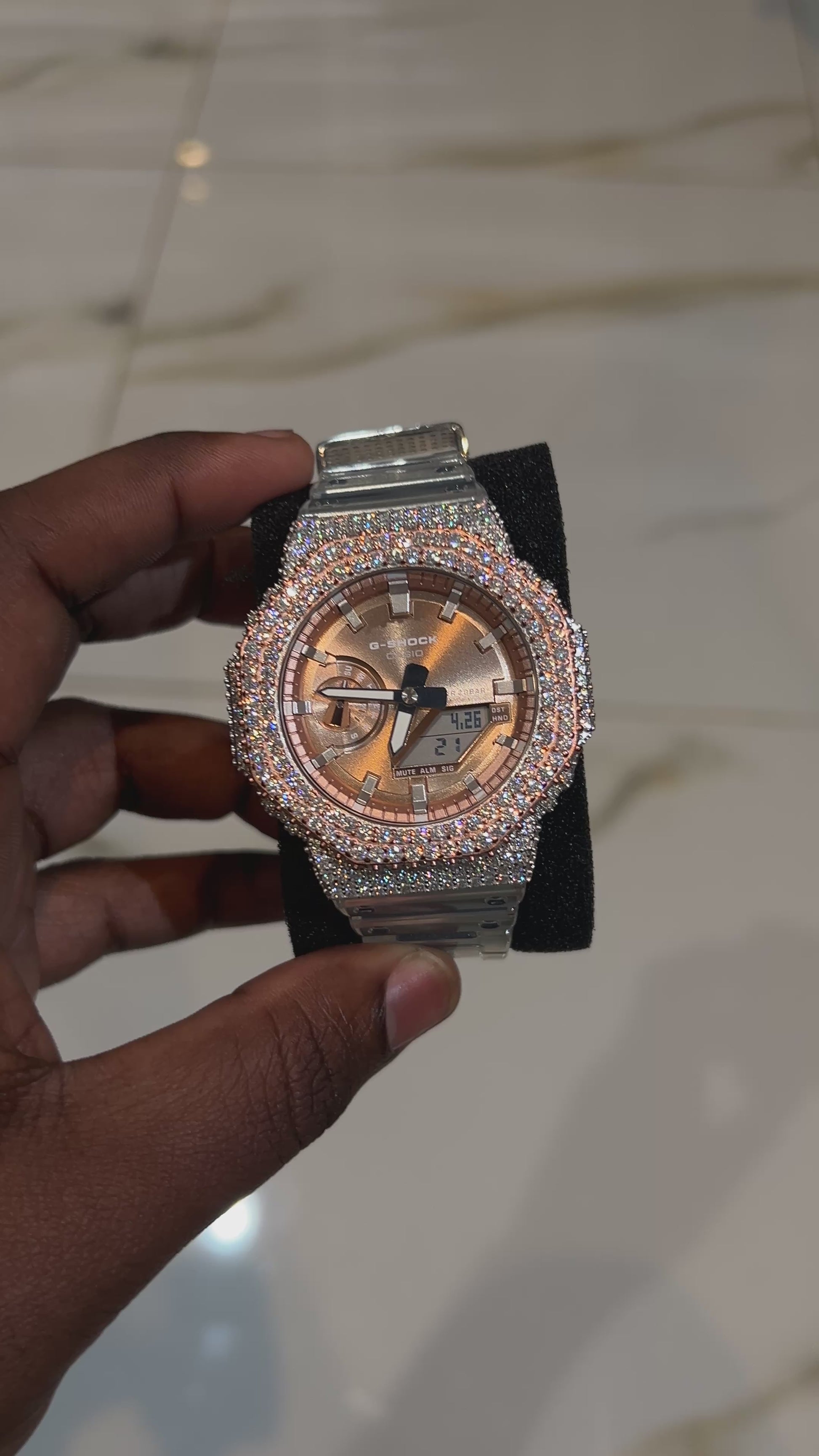 Clear/Rose Gold Iced Out G Shock