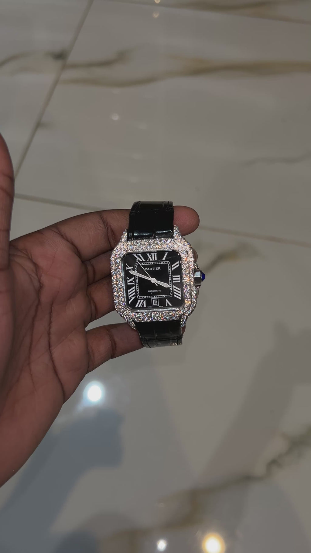 CS Iced Out Watch W/ Black Leather Strap
