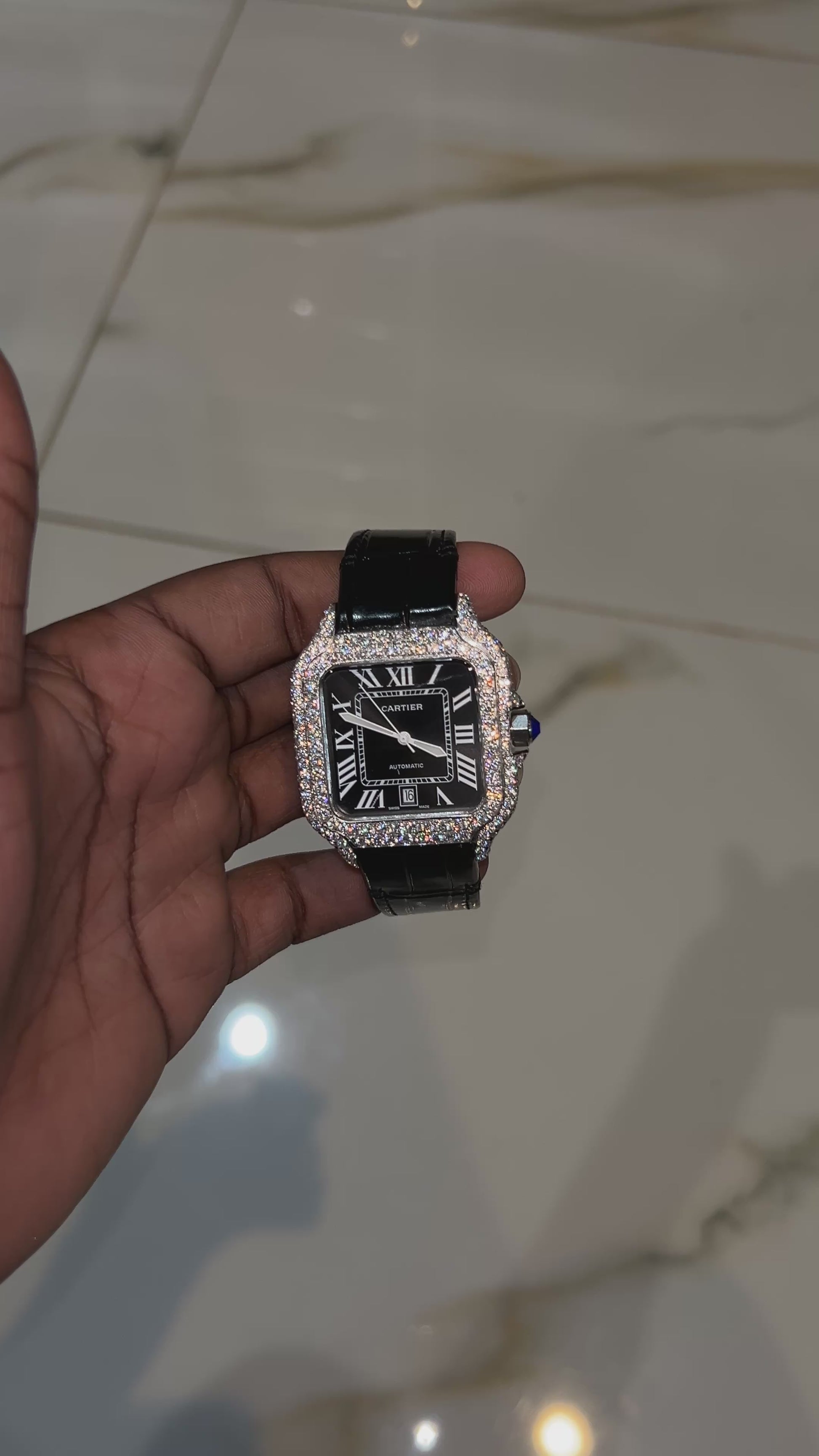 CS Iced Out Watch W/ Black Leather Strap