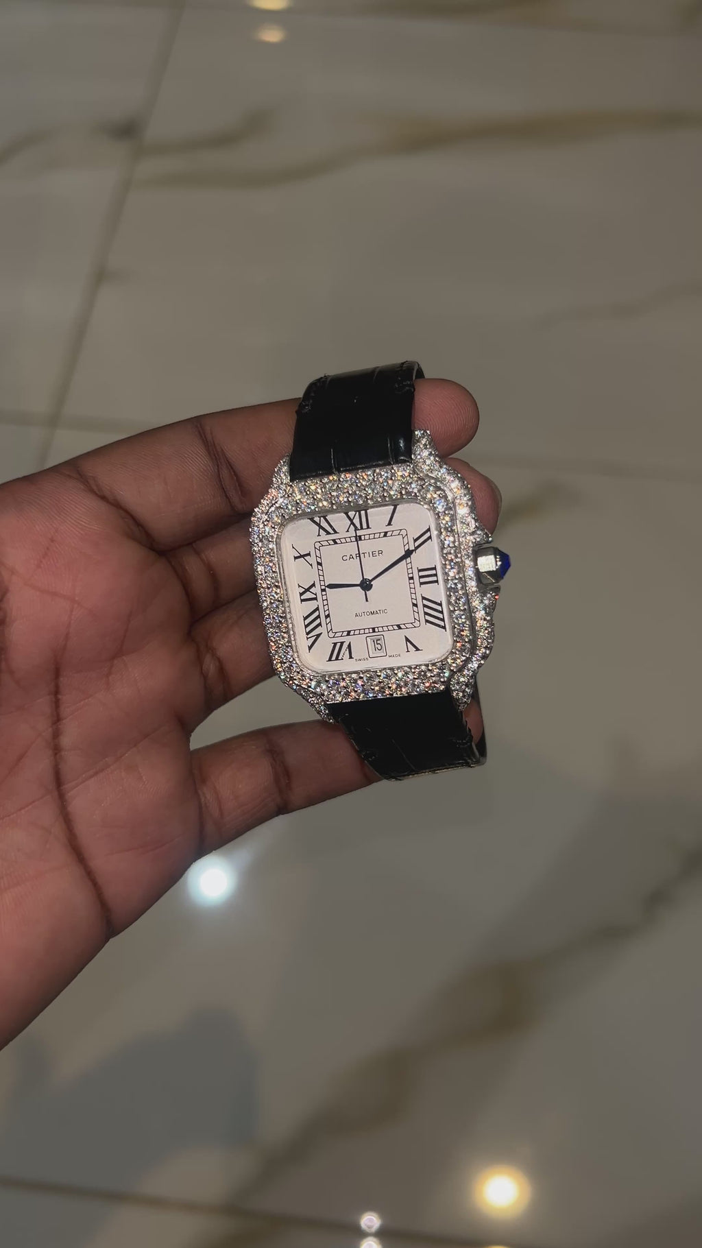 CS Iced Out Watch W/ Black Leather Strap