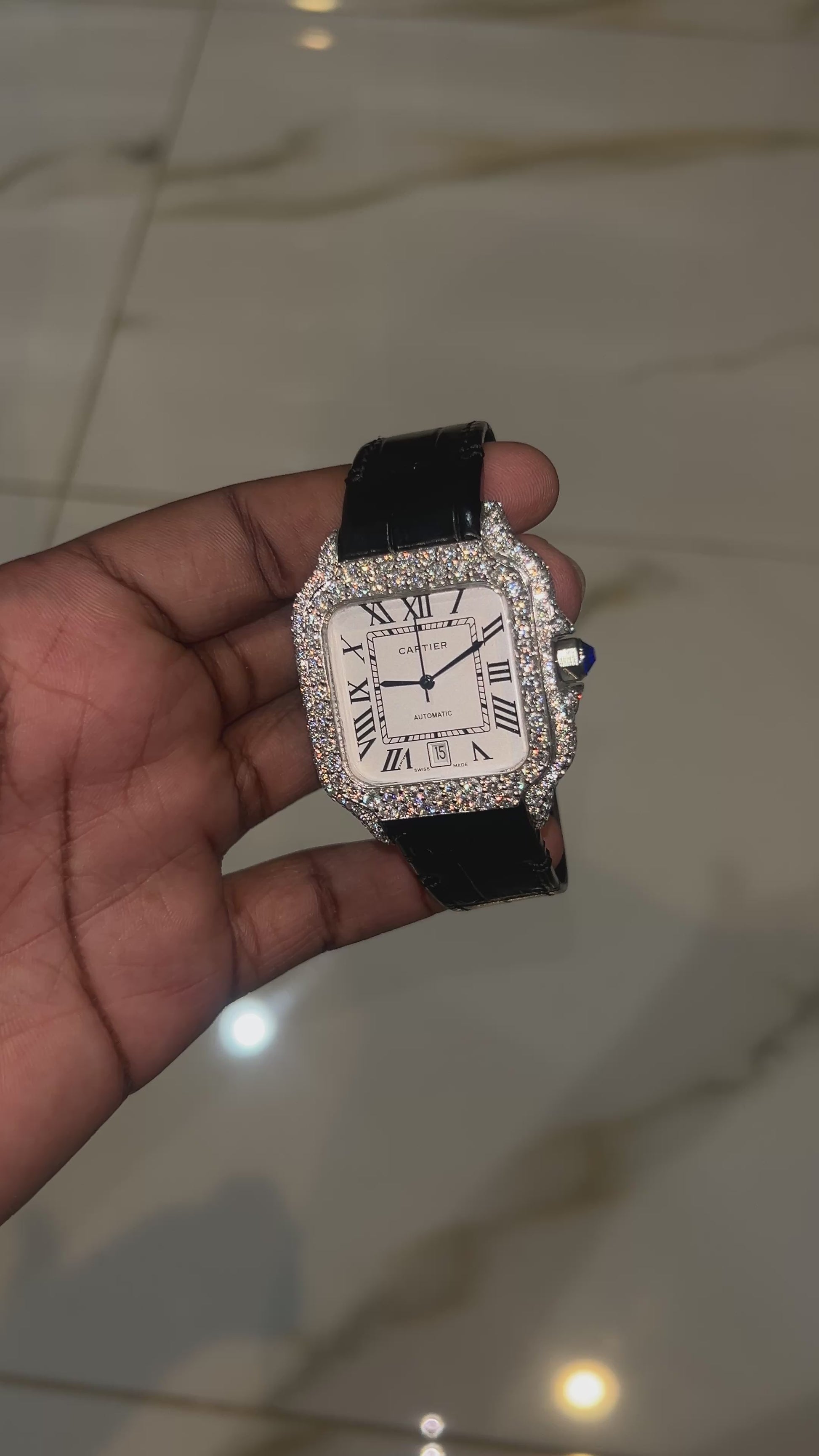 CS Iced Out Watch W/ Black Leather Strap