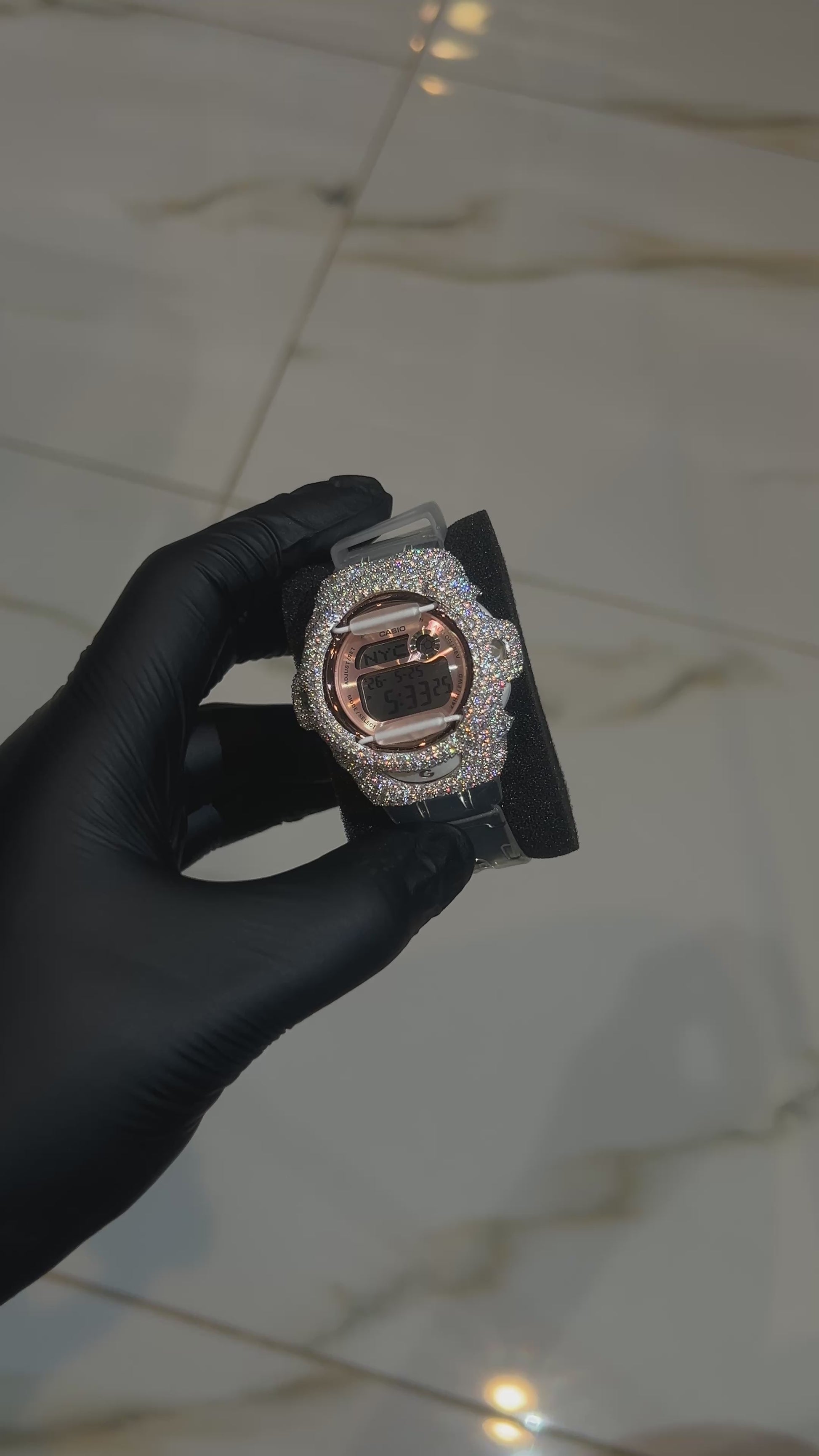 Rose/Clear Custom Iced Out Baby G