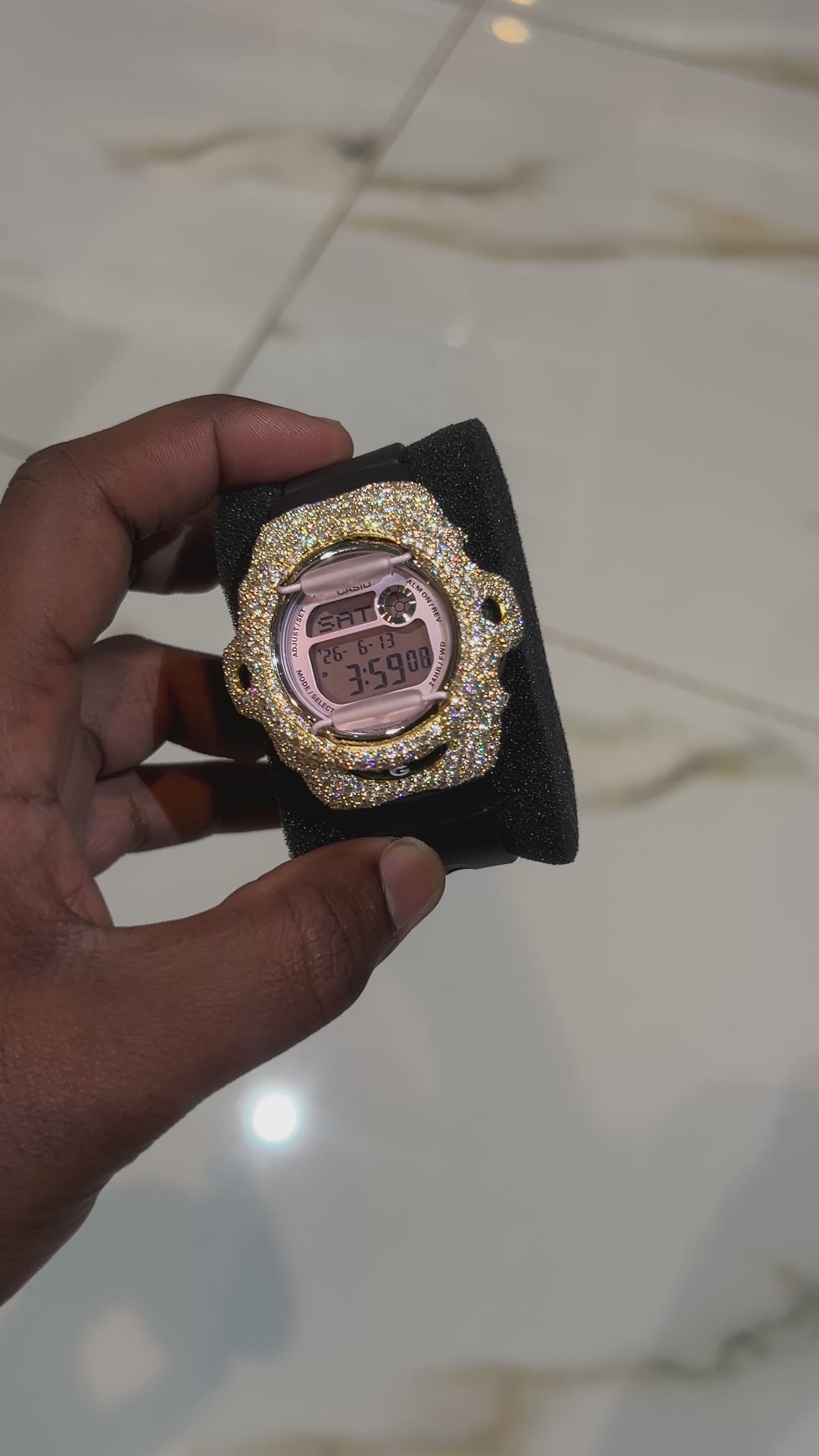 Pink/Black Custom Yellow Iced Out Baby G