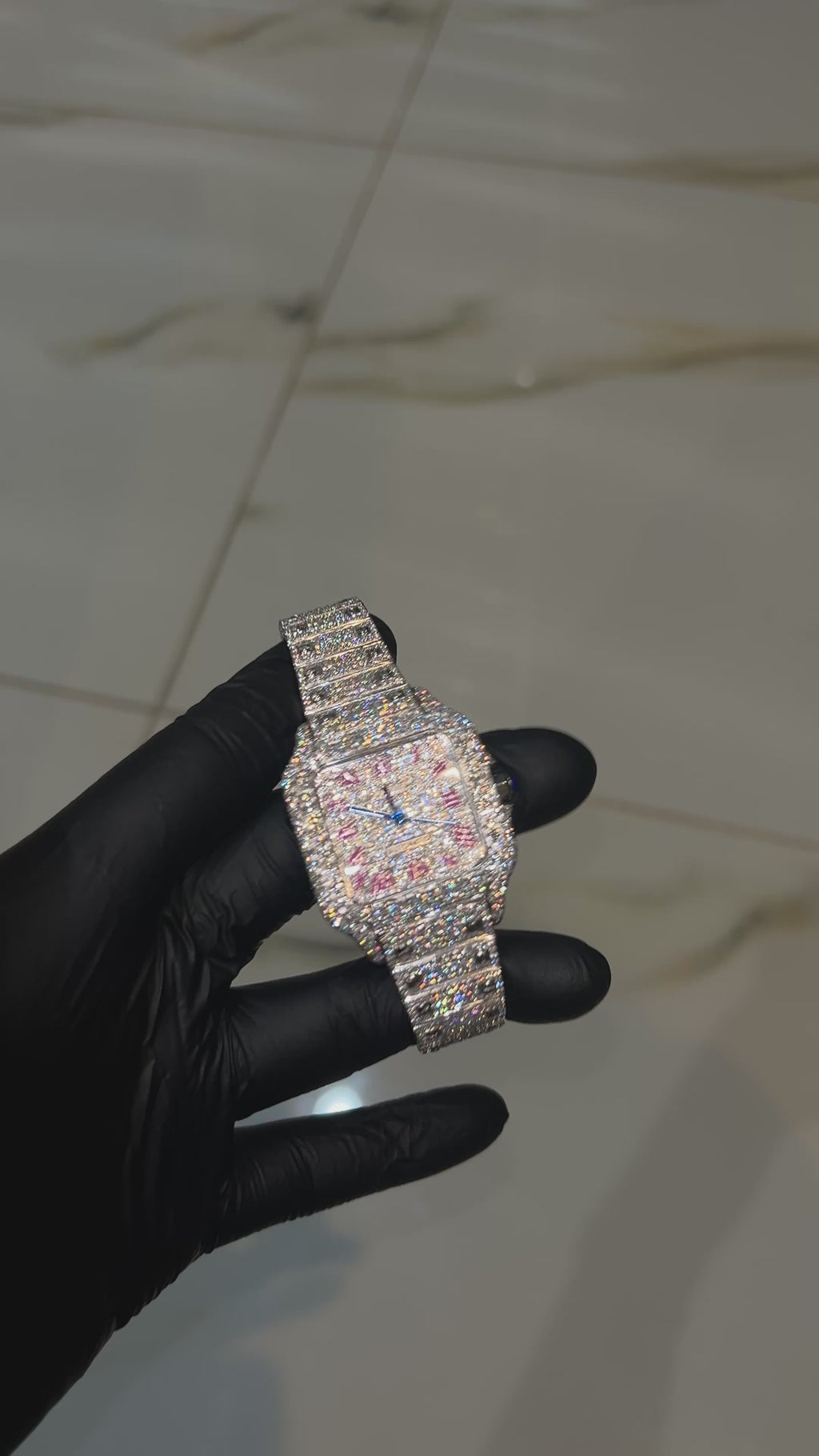 36MM CS Pink Dial Fully Iced Out Watch