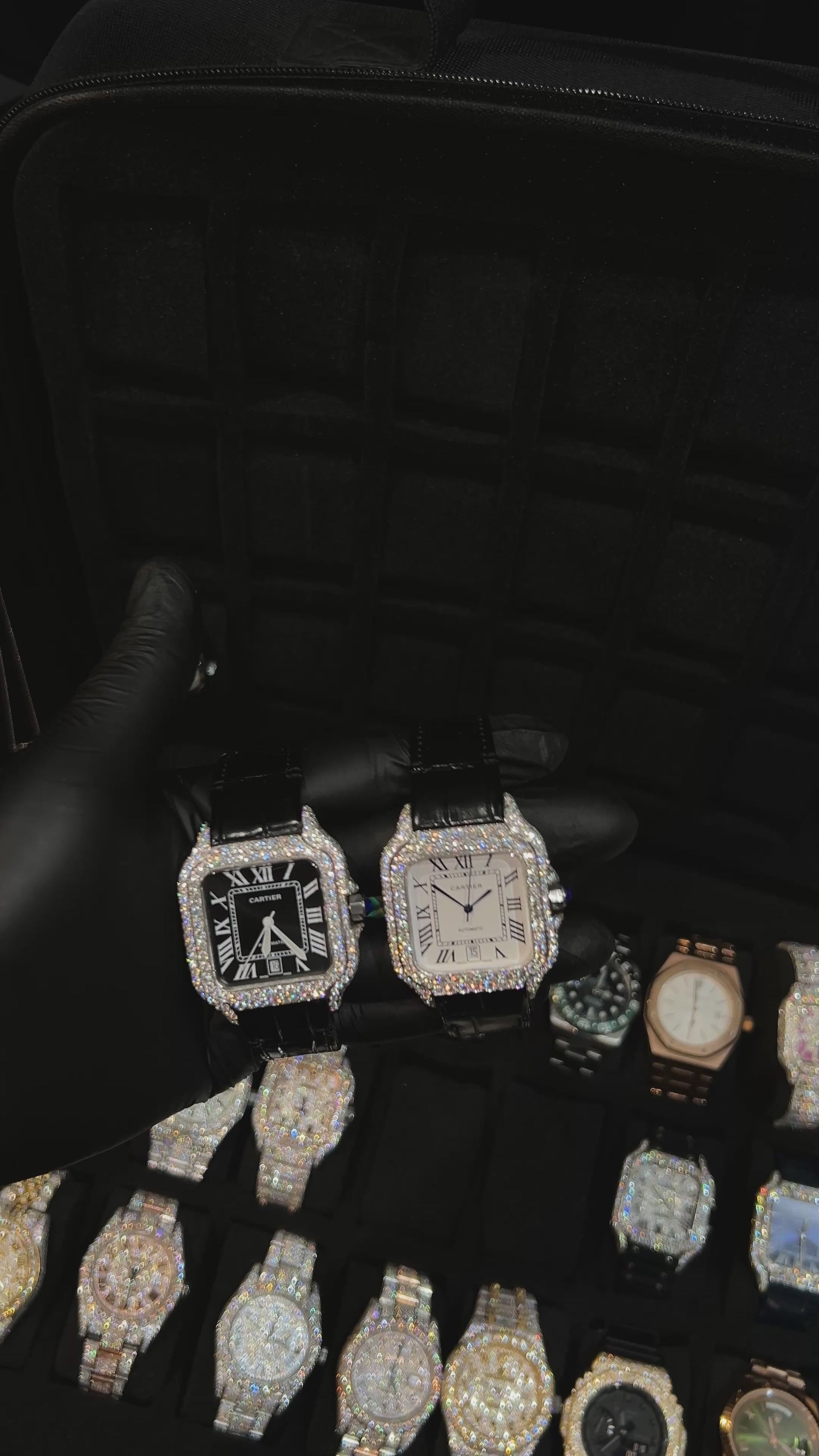 CS Iced Out Watch W/ Black Leather Strap
