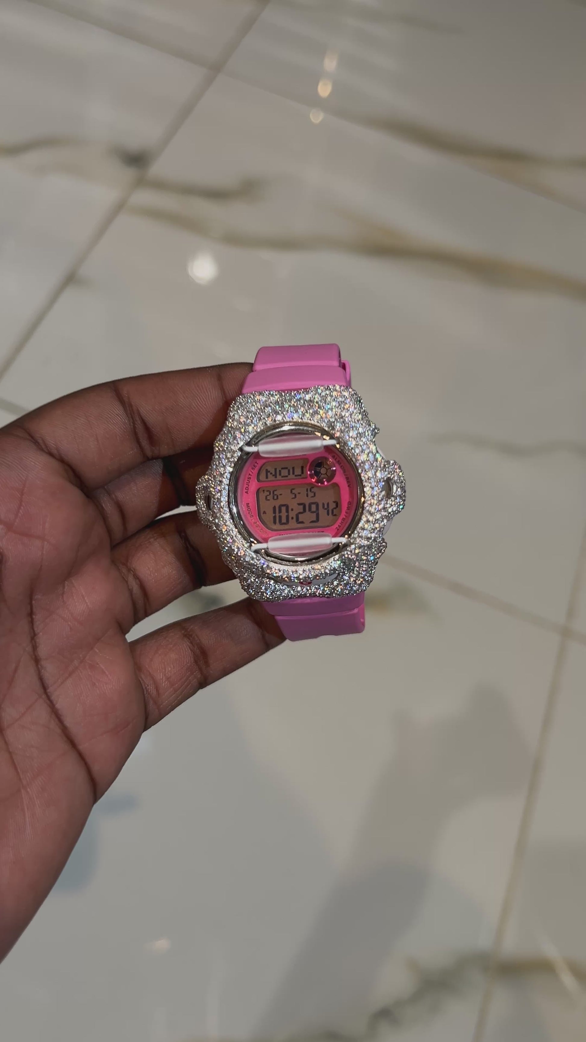 Pink Cherry Custom Iced Out Baby G