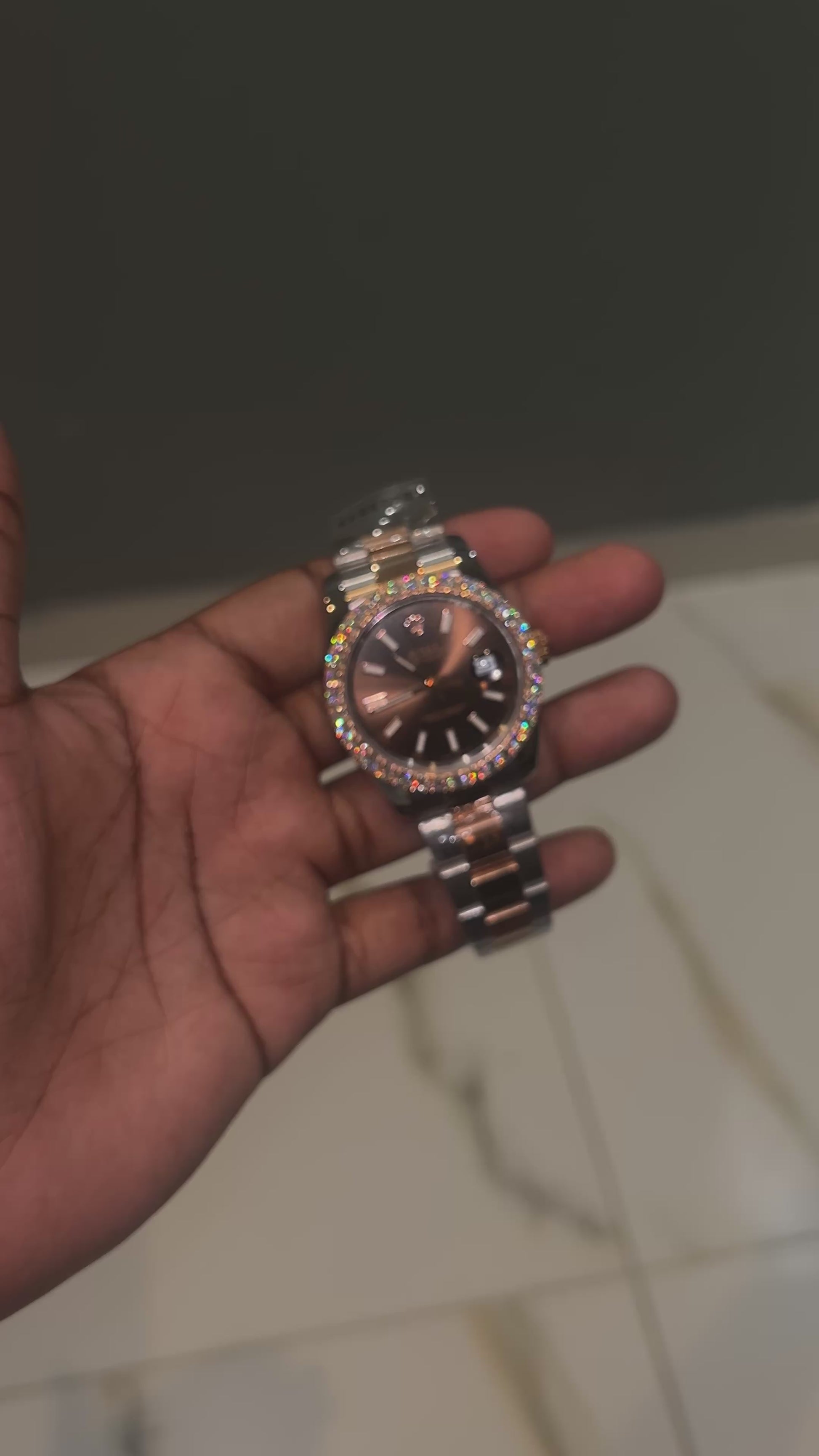 RDJ Brown Face With Iced Out Bezel