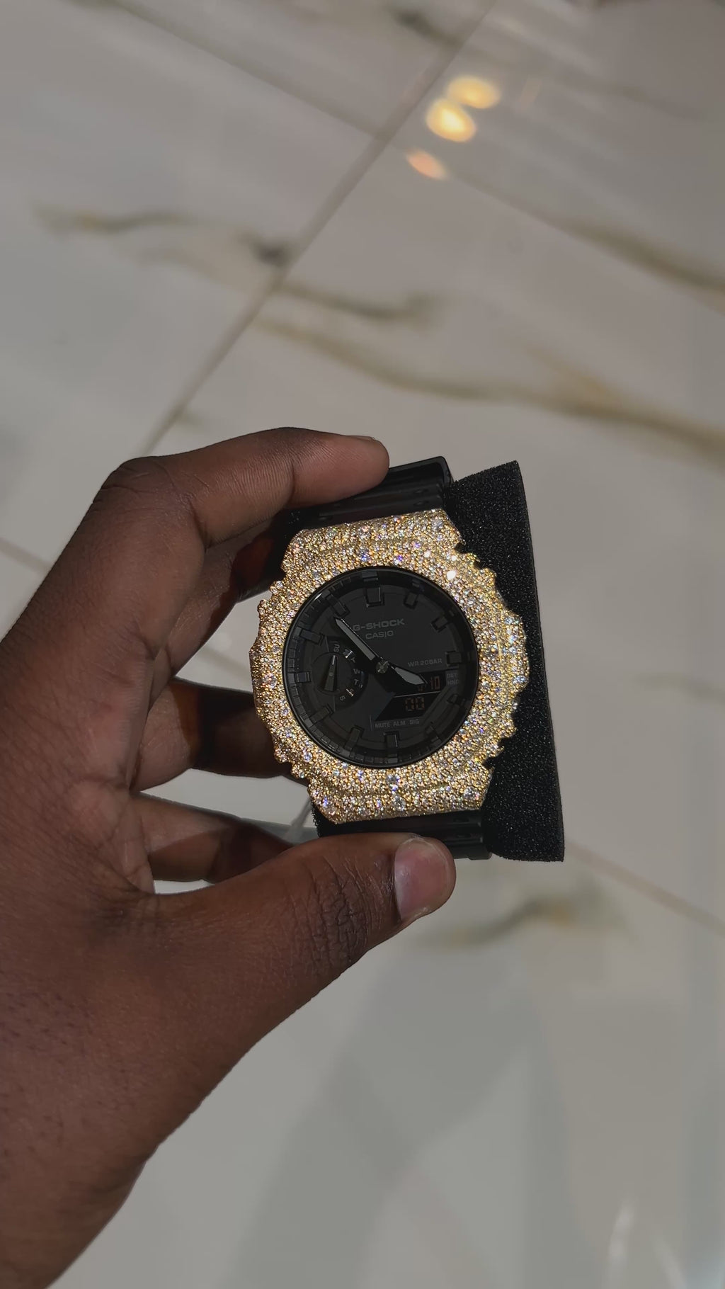 Yellow Mosaic Setting Iced Out G Shock
