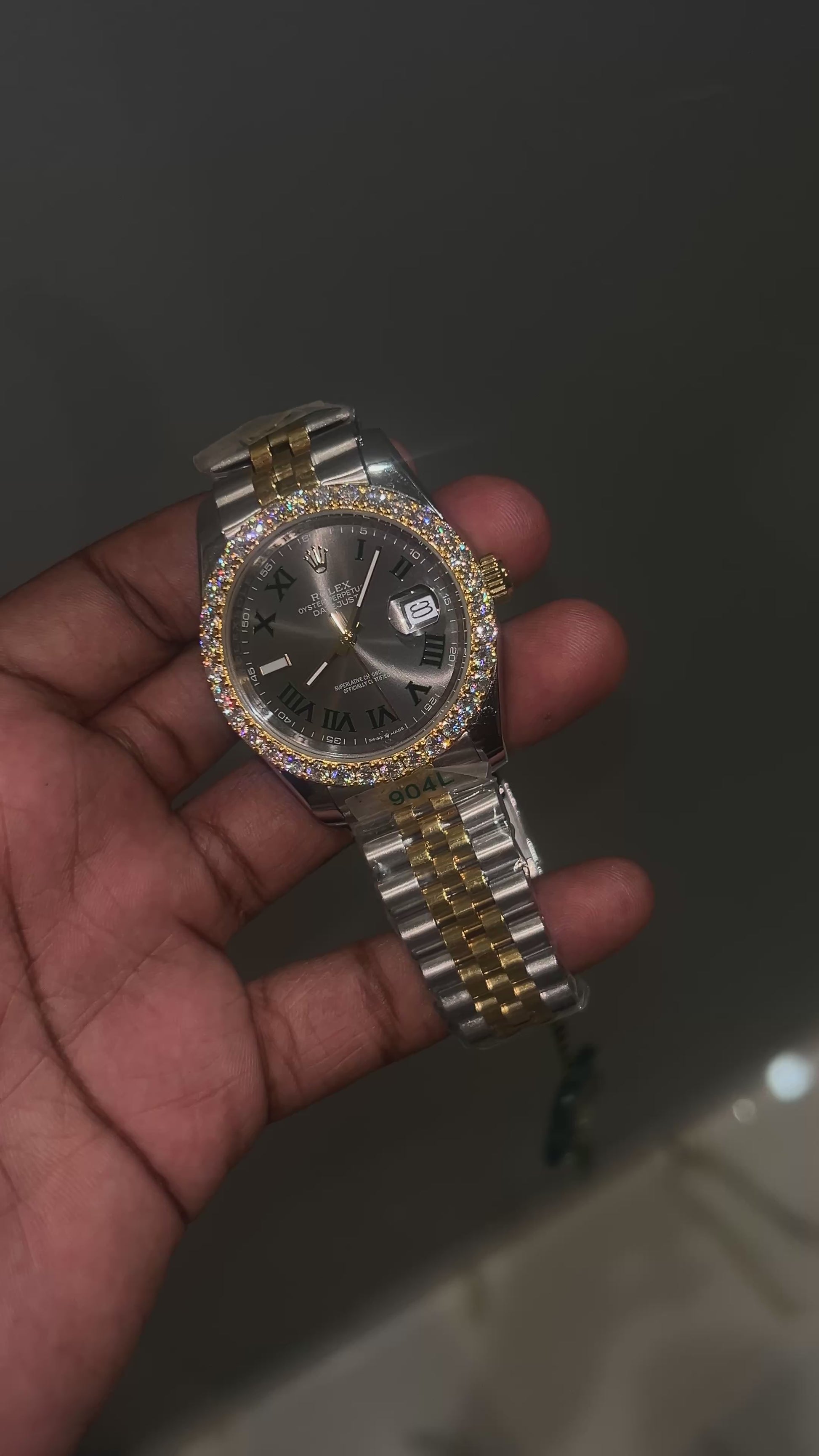 RDJ Gray Face With Iced Out Bezel
